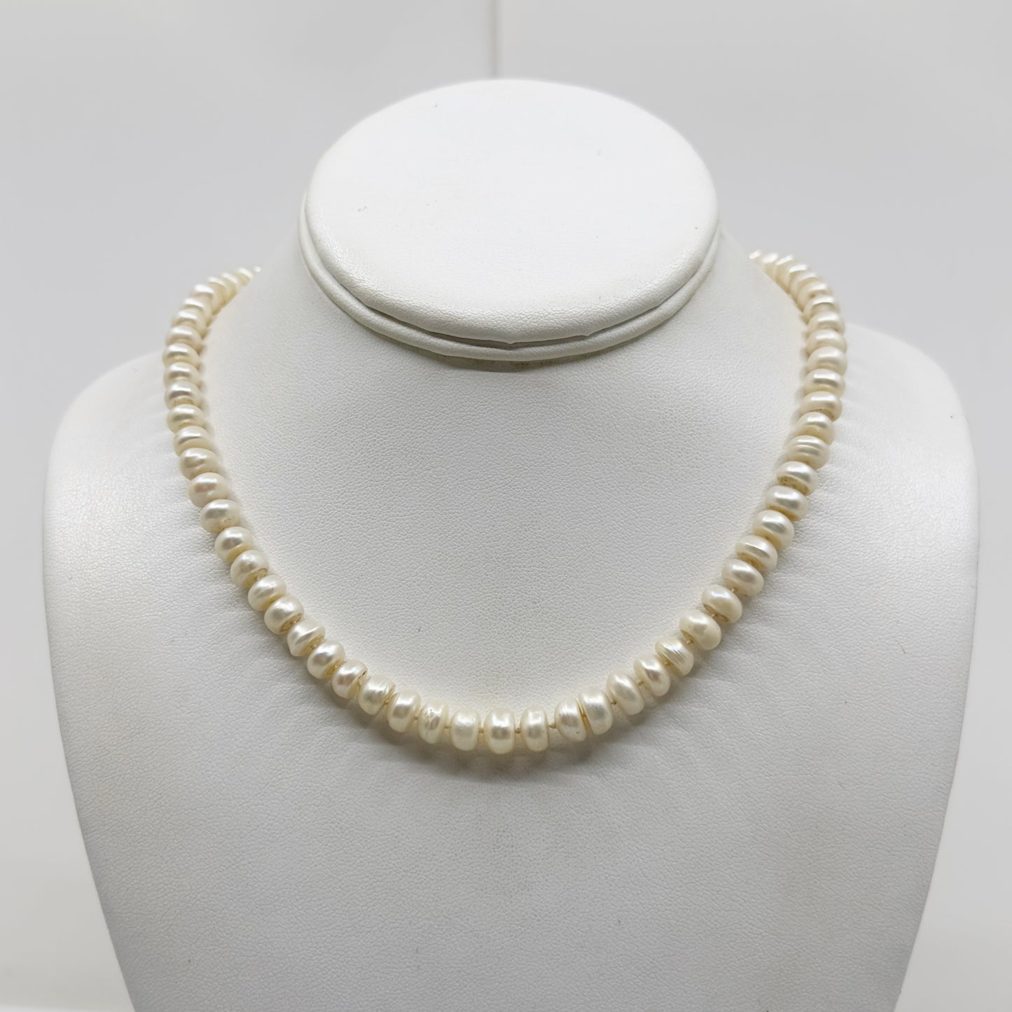 sterling silver 7mm button freshwater pearl necklace - GM1133