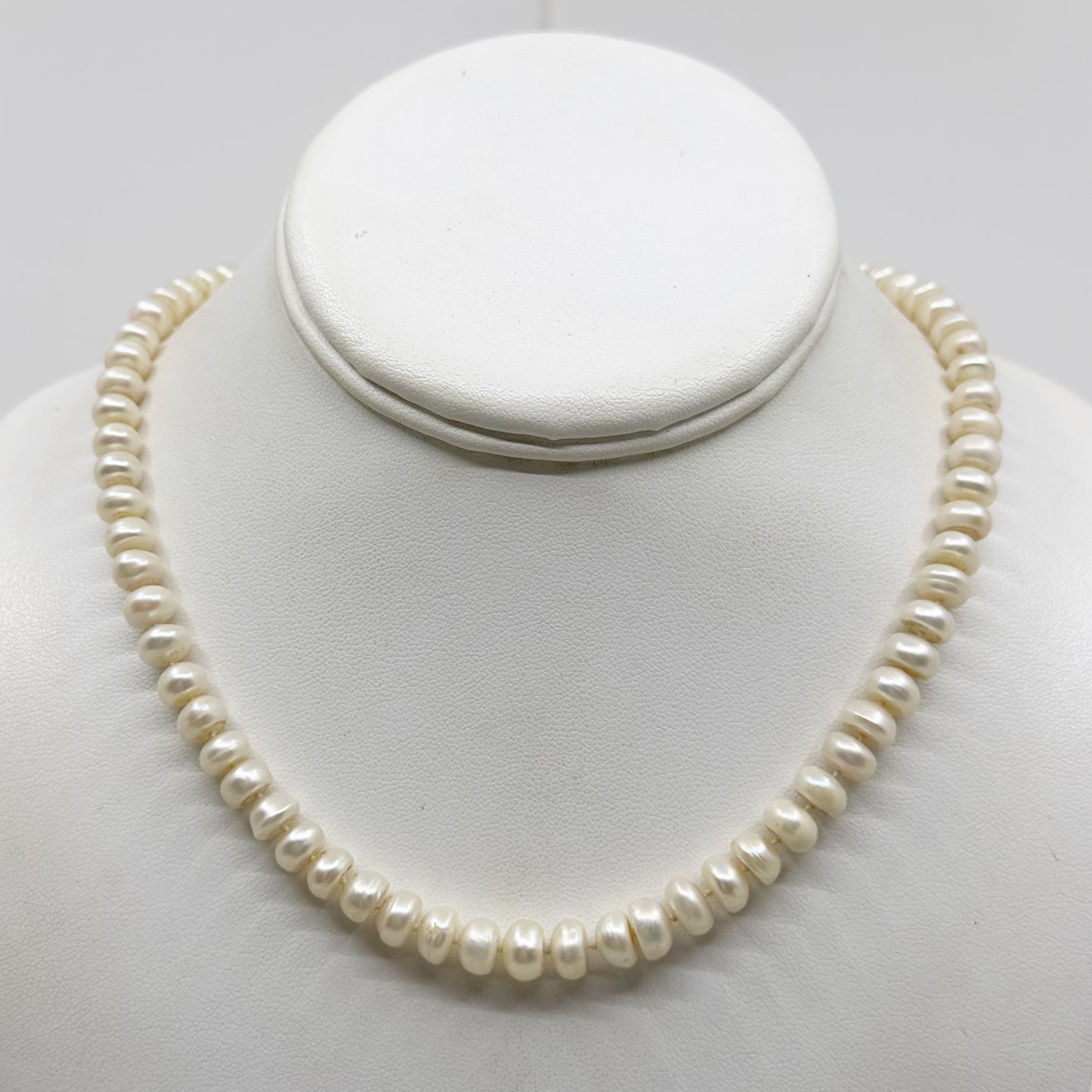 sterling silver 7mm button freshwater pearl necklace - GM1133