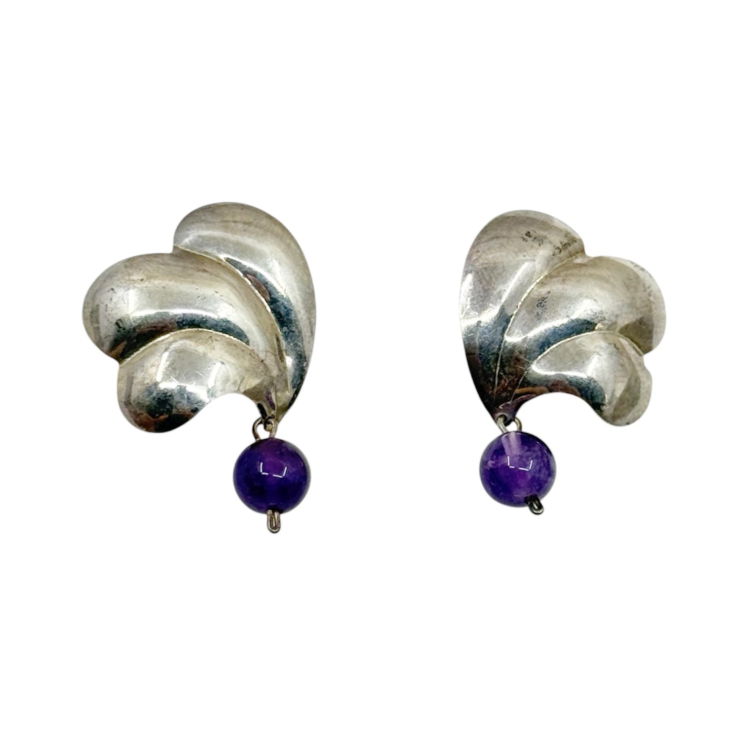 Vintage sterling silver amethyst bead earrings - GM1138
