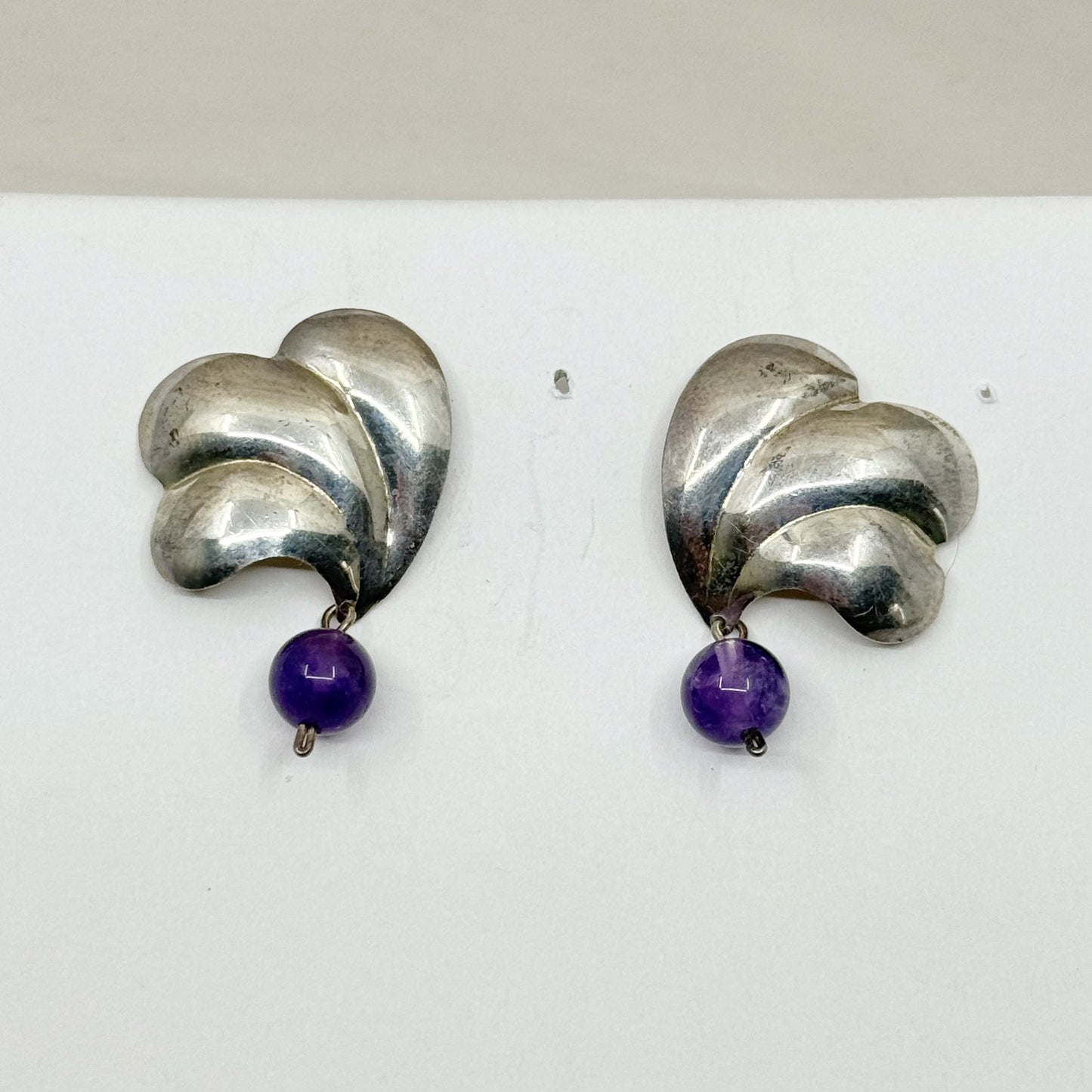 Vintage sterling silver amethyst bead earrings - GM1138