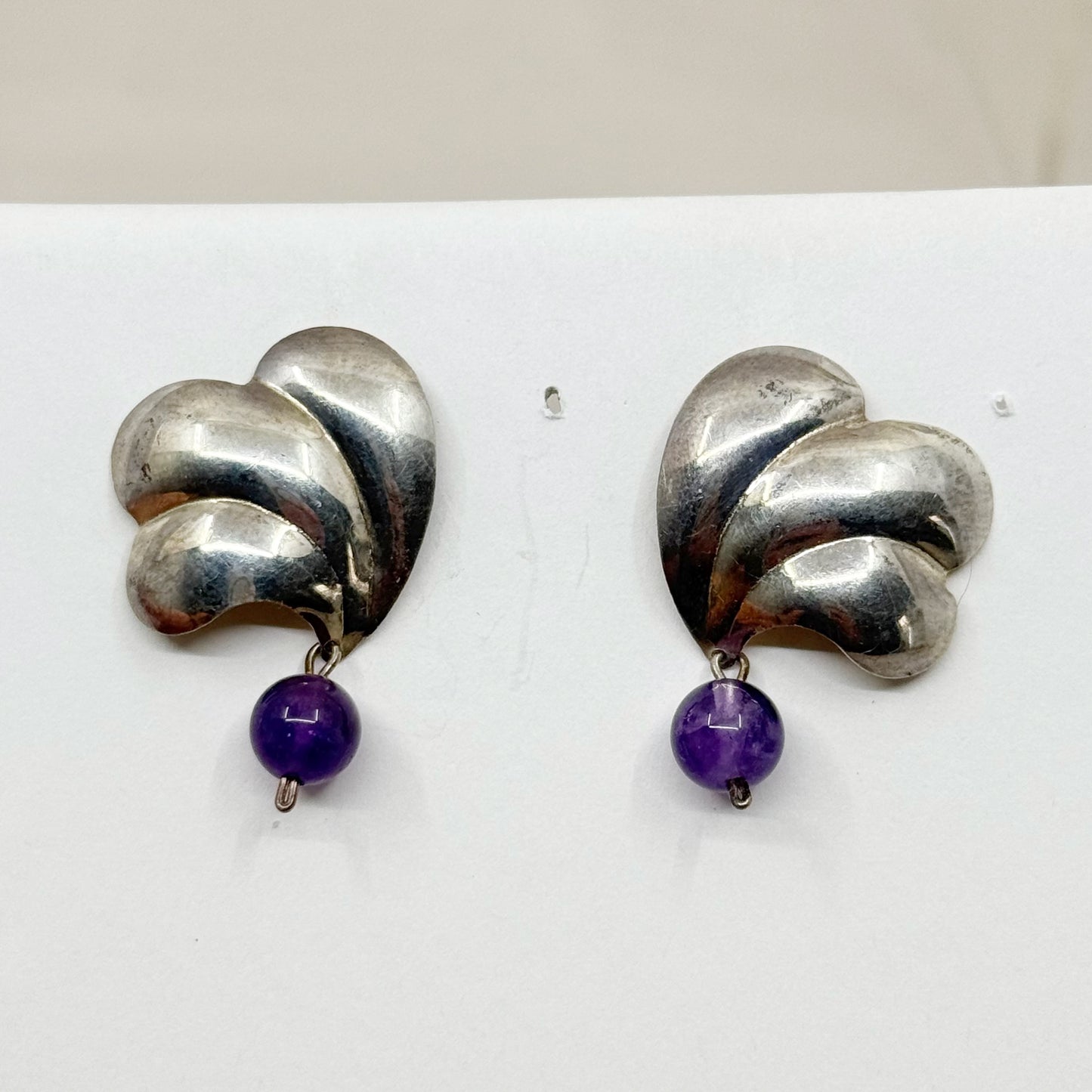 Vintage sterling silver amethyst bead earrings - GM1138