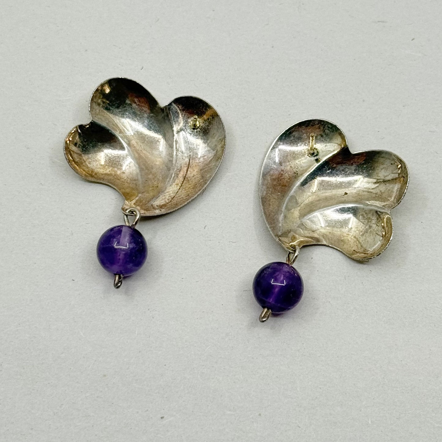 Vintage sterling silver amethyst bead earrings - GM1138
