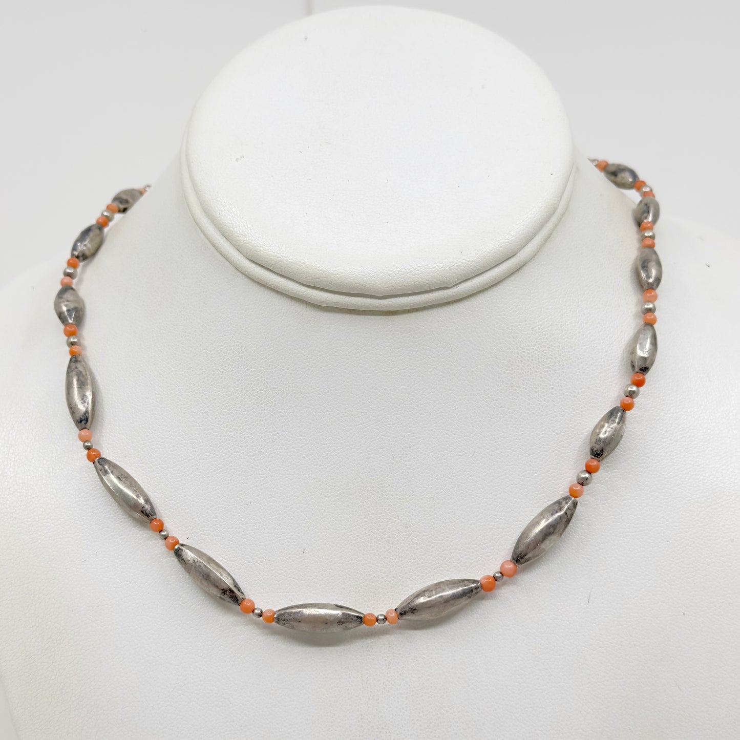Zuni sterling silver coral bead necklace - GM1141