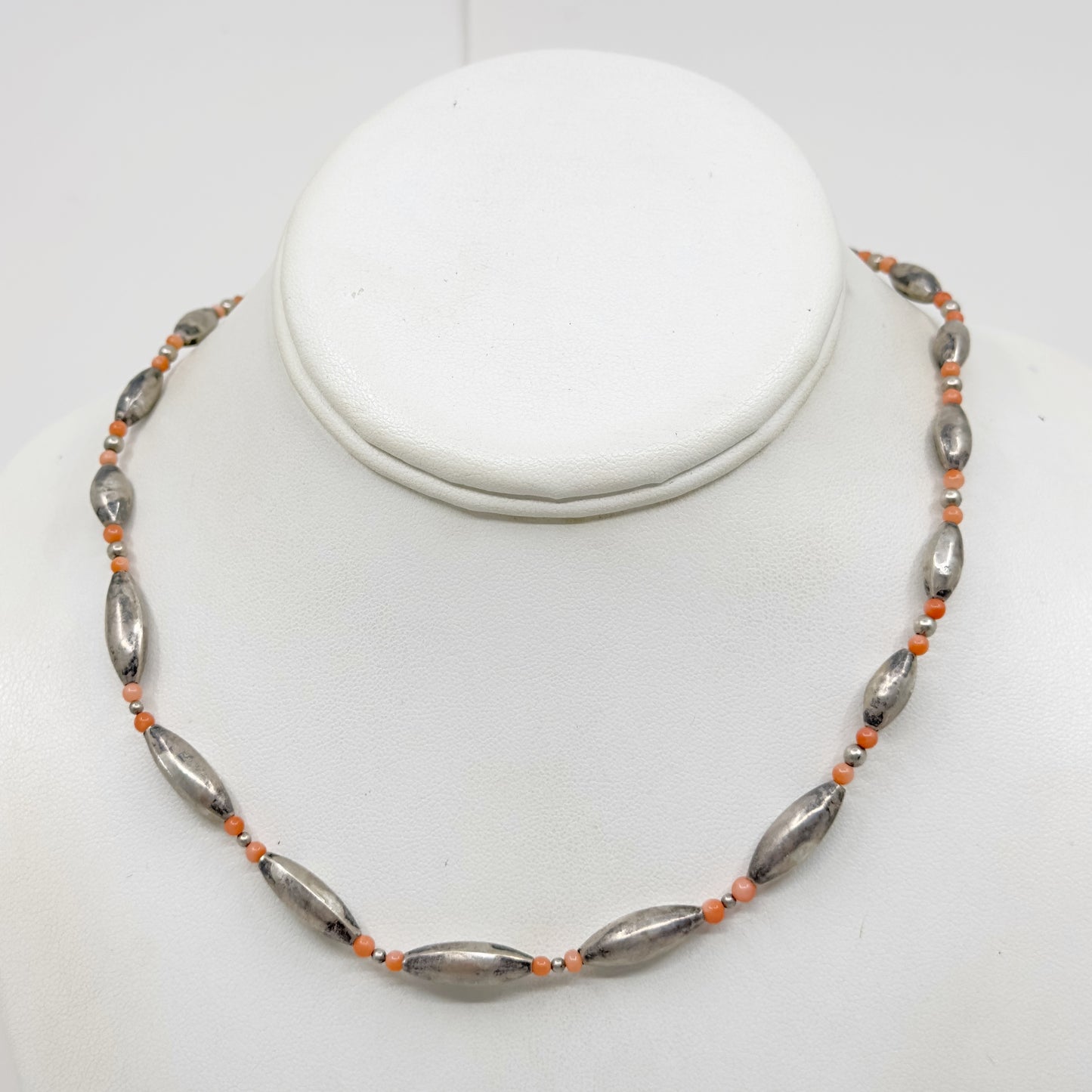Zuni sterling silver coral bead necklace - GM1141