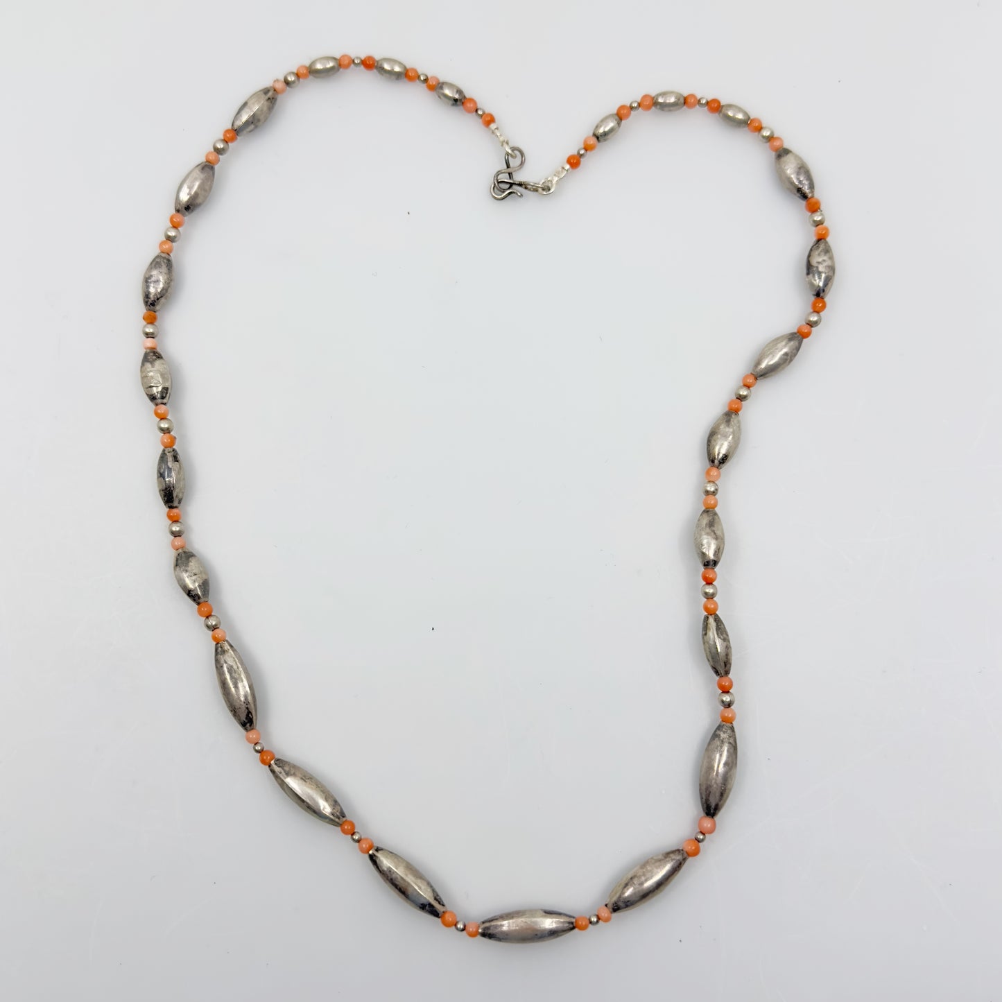 Zuni sterling silver coral bead necklace - GM1141