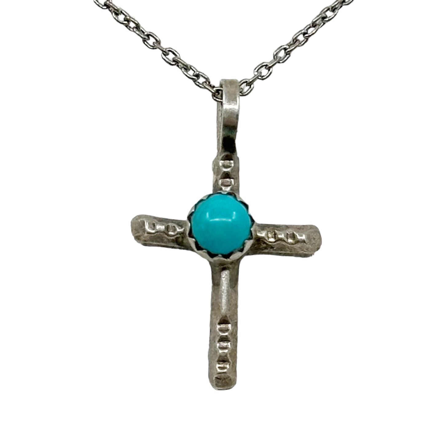 Zuni sterling silver turquoise cross pendant - GM1146