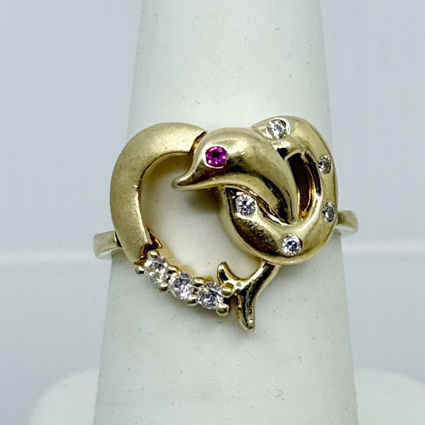 14k gold over sterling silver ruby cubic zirconia dolphin ring - GM1155