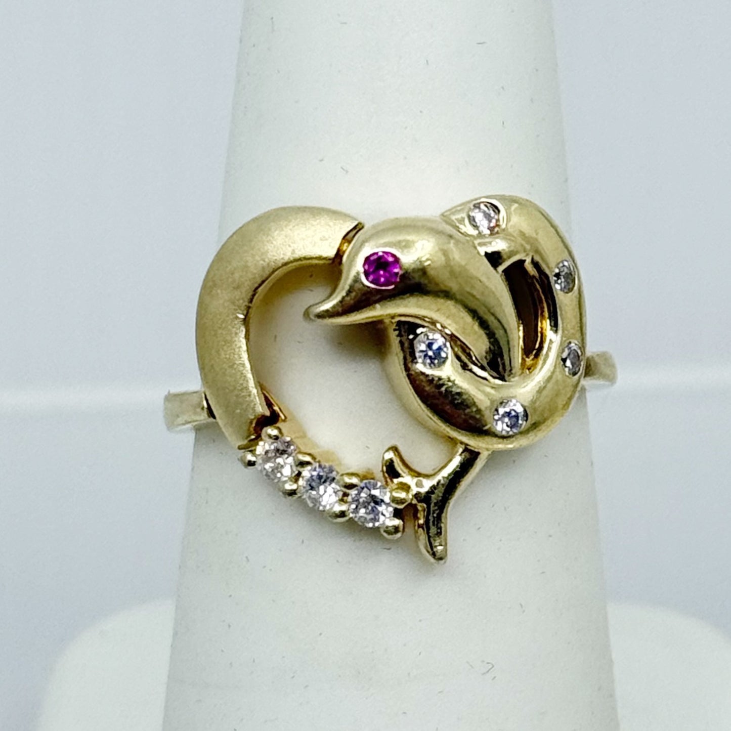 14k gold over sterling silver ruby cubic zirconia dolphin ring - GM1155