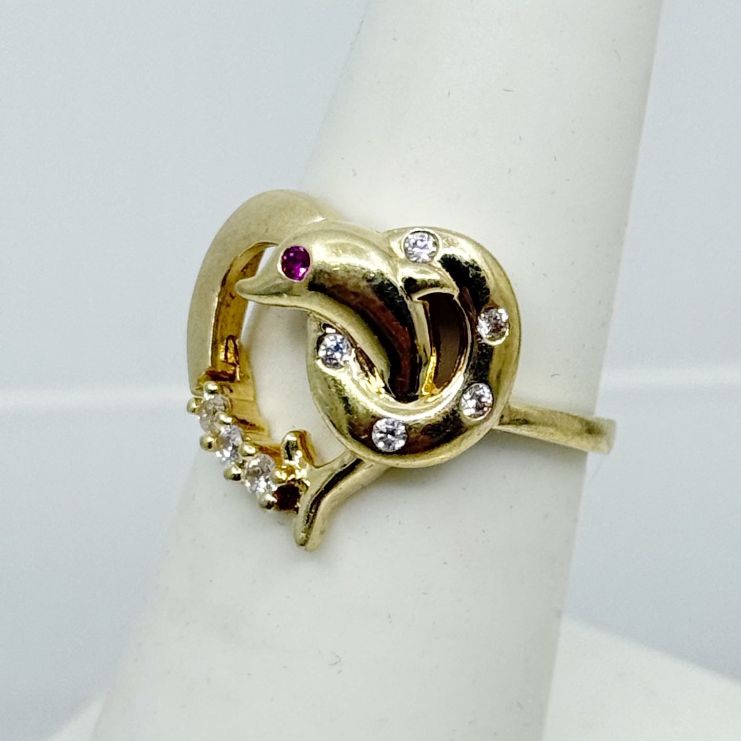 14k gold over sterling silver ruby cubic zirconia dolphin ring - GM1155