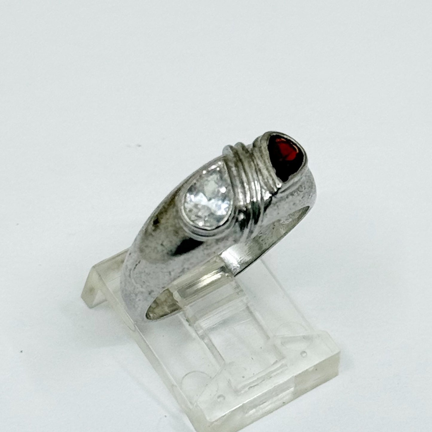 Sterling silver garnet & cubic zirconia ring - GM1167