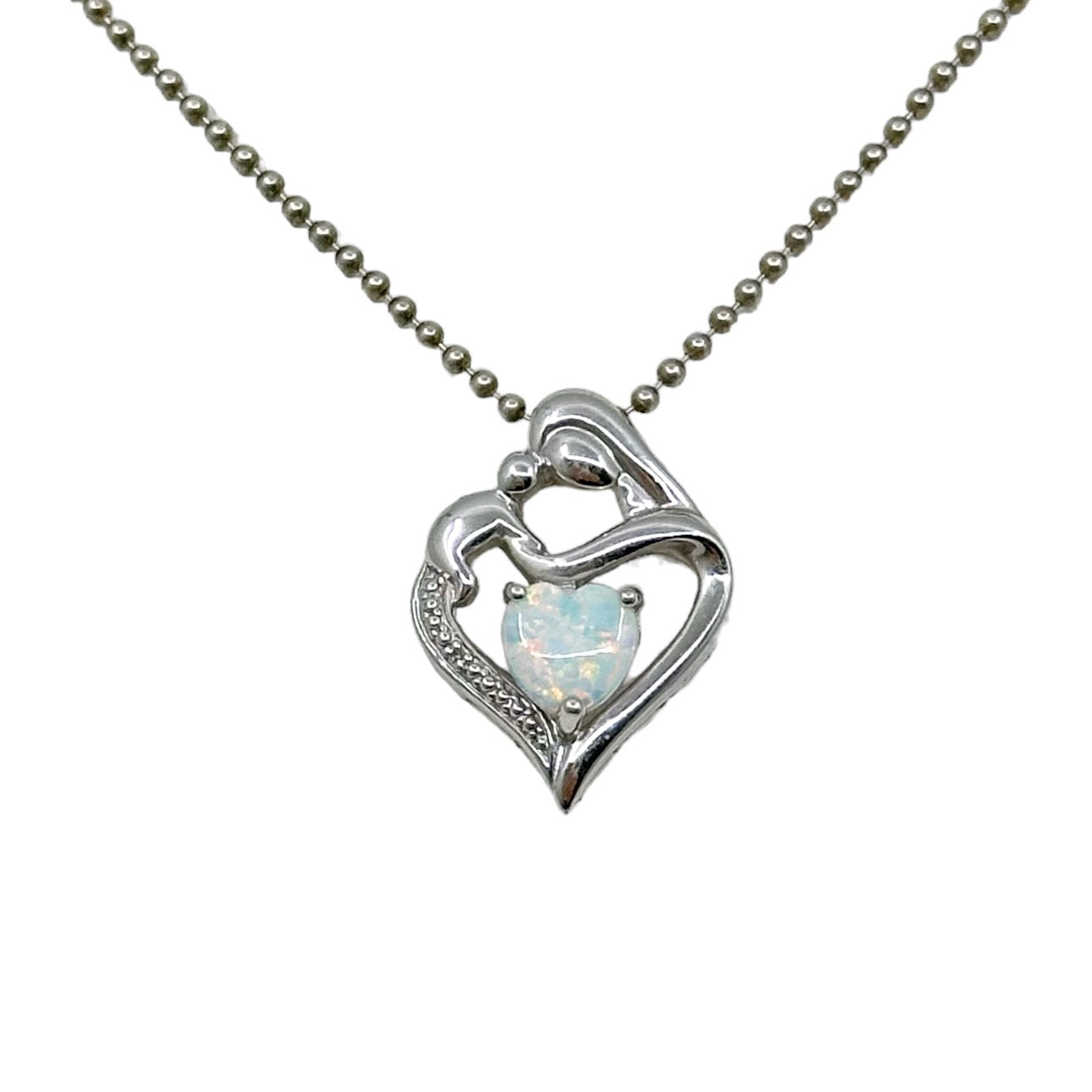 Sterling silver opal Mother & child heart pendant - GM117