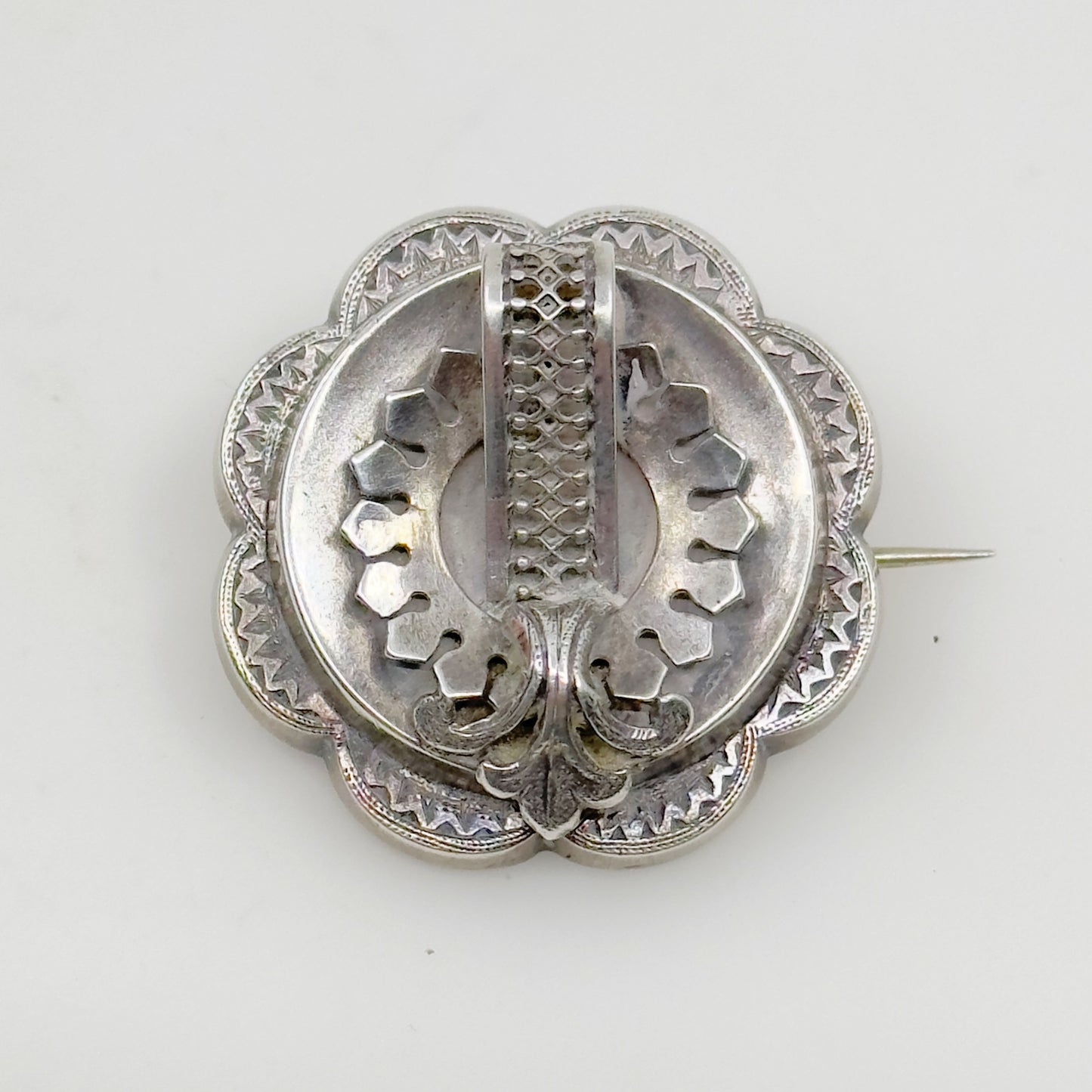 Victorian Mourning sterling silver locket brooch - gm1182