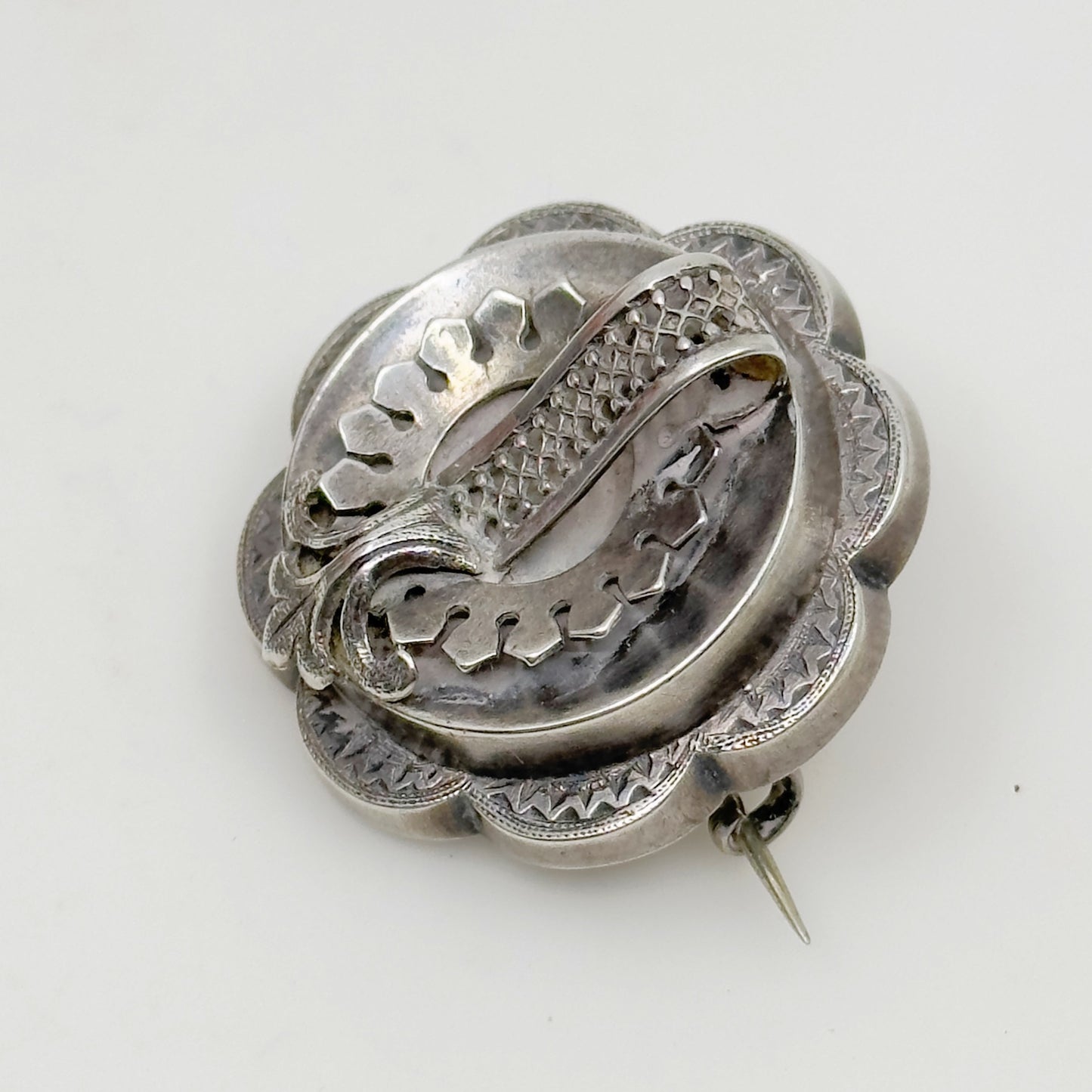 Victorian Mourning sterling silver locket brooch - gm1182