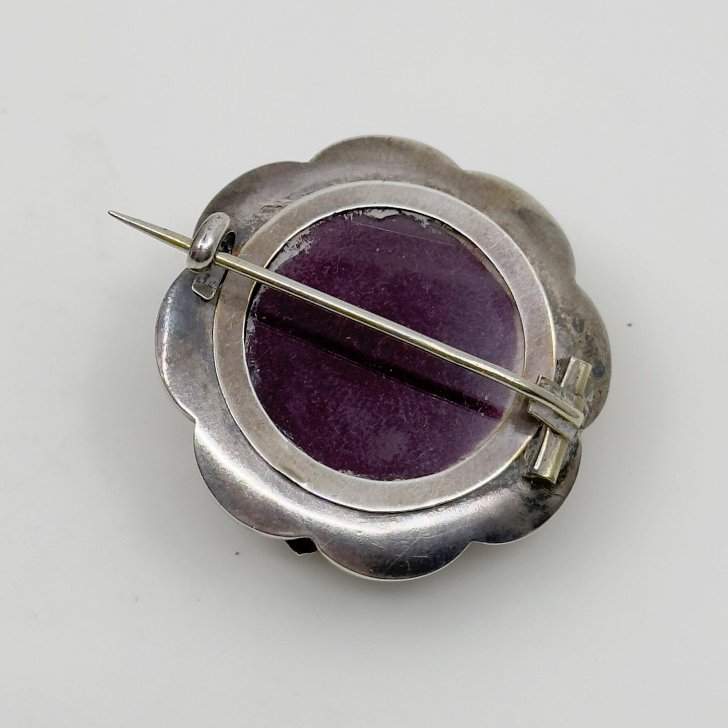Victorian Mourning sterling silver locket brooch - gm1182