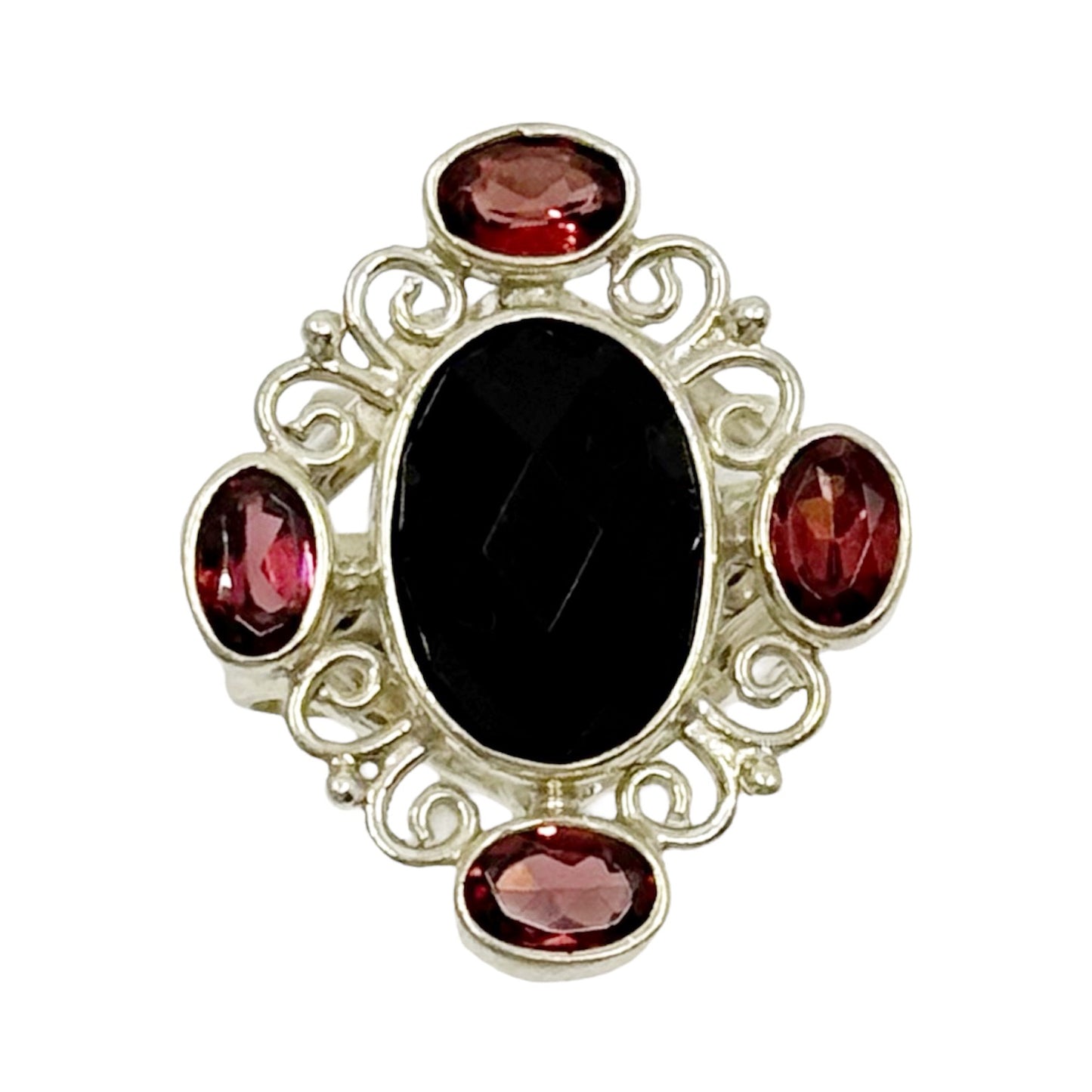 Sterling silver garnet & onyx ring - GM1174