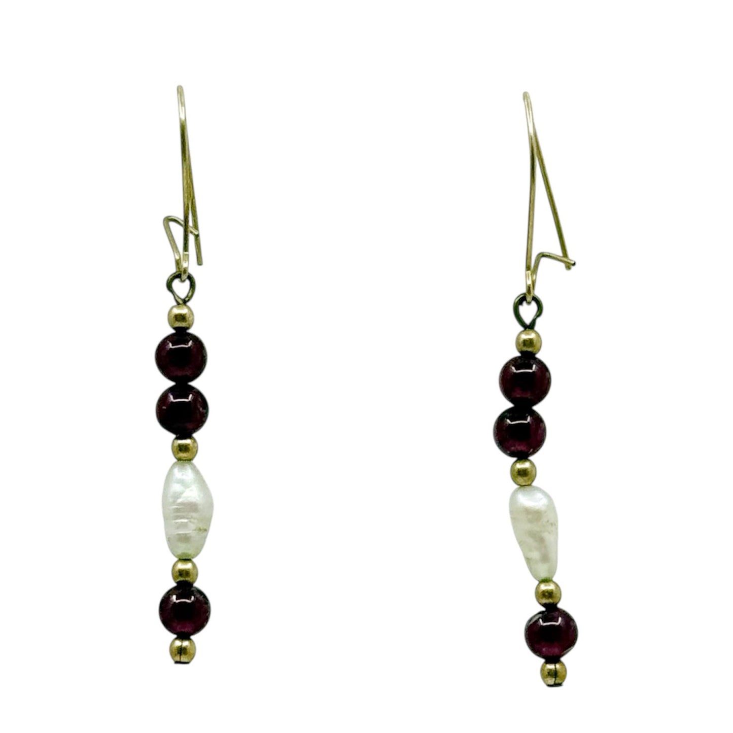Hand Made 14k Gold filled garnet & pearl drop earrings - GM1176