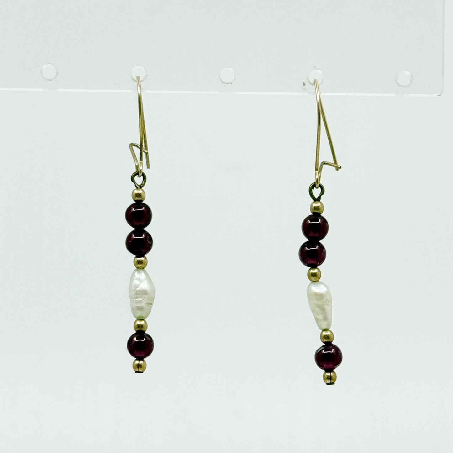 Hand Made 14k Gold filled garnet & pearl drop earrings - GM1176