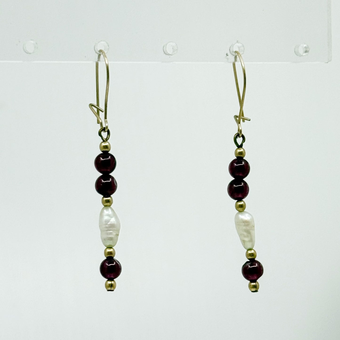 Hand Made 14k Gold filled garnet & pearl drop earrings - GM1176
