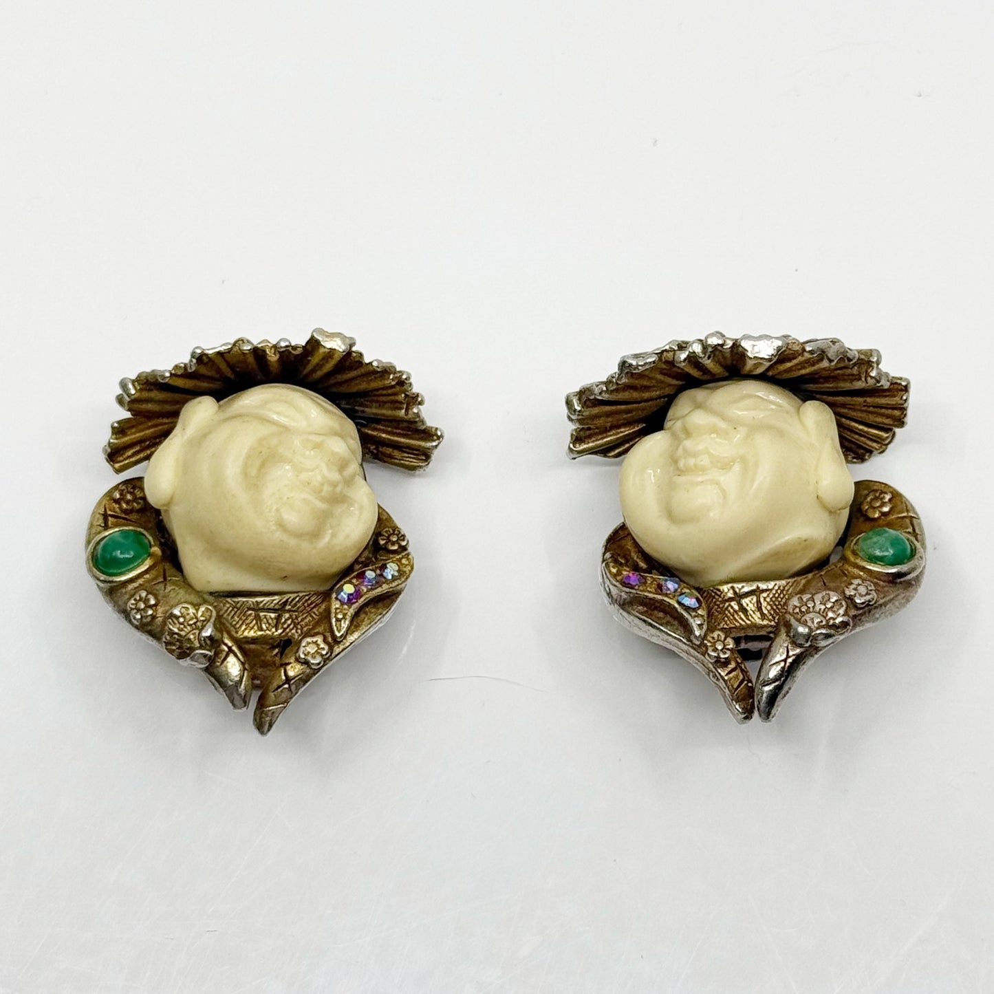Vintage HAR gold tone laughing Buddha Clip on Earrings - GM1185