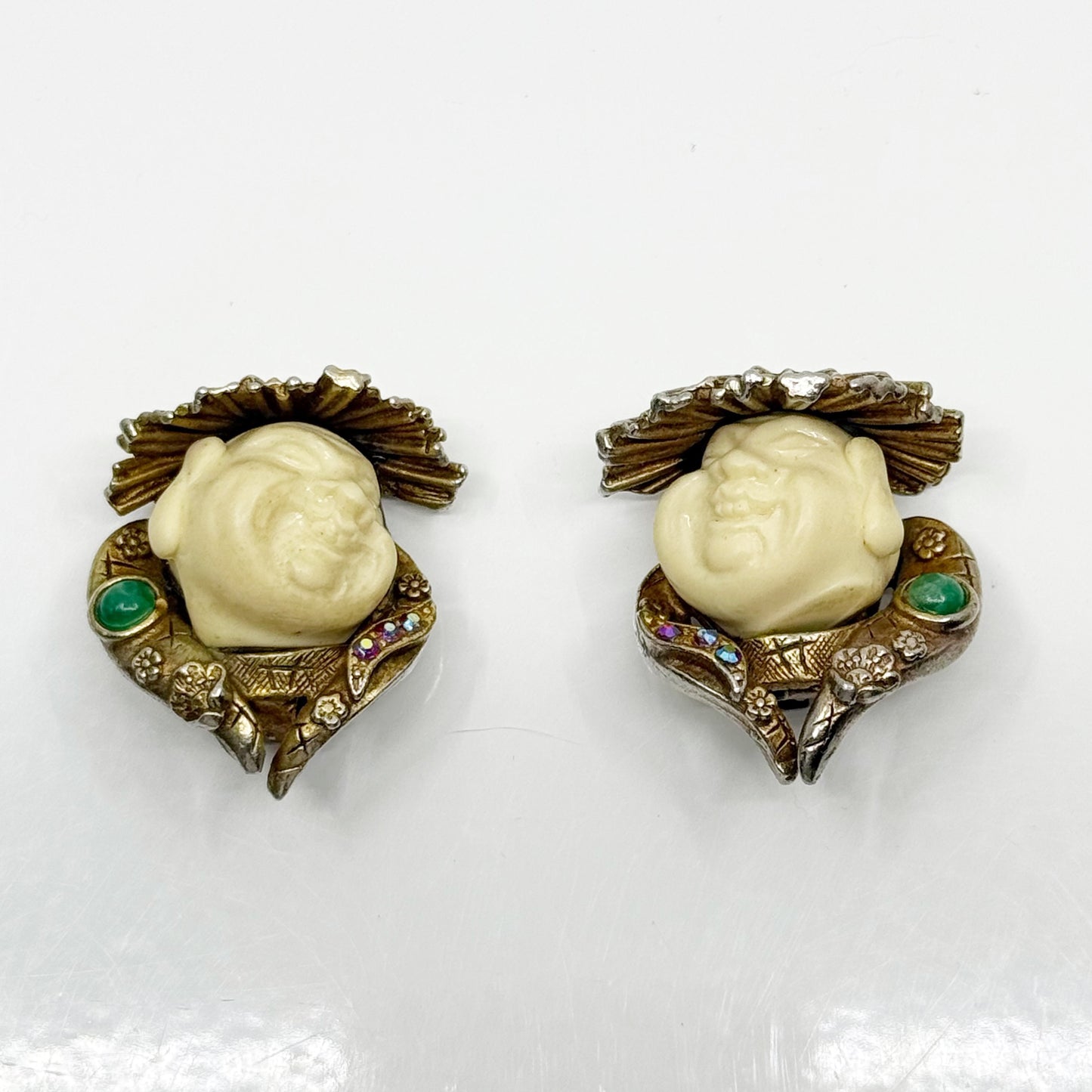 Vintage HAR gold tone laughing Buddha Clip on Earrings - GM1185