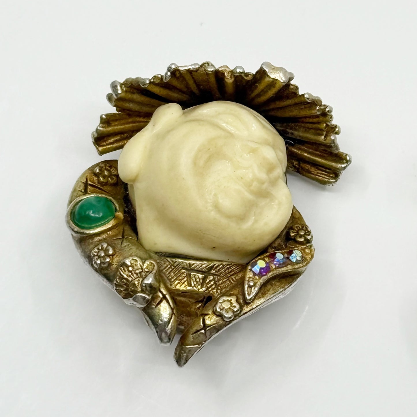Vintage HAR gold tone laughing Buddha Clip on Earrings - GM1185