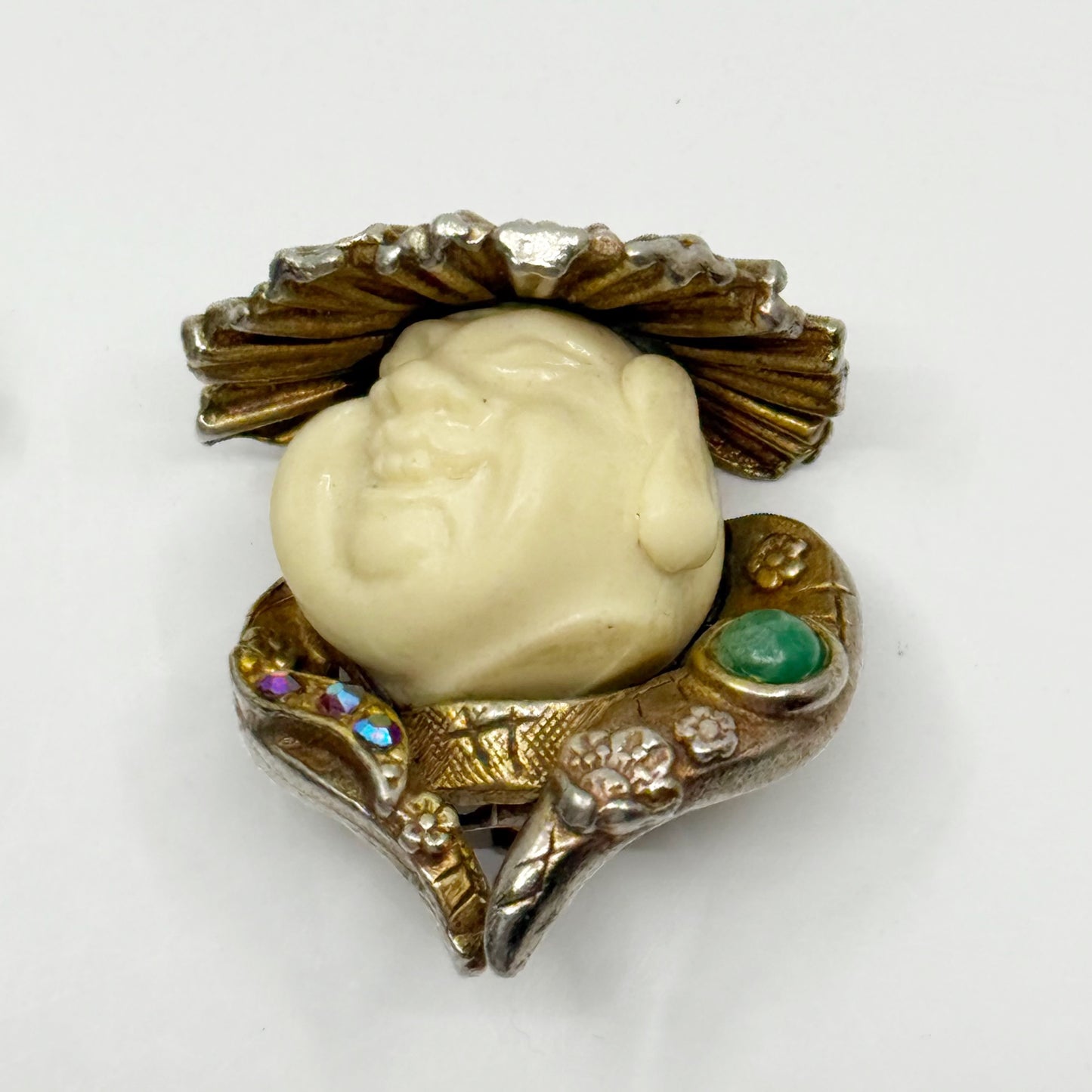 Vintage HAR gold tone laughing Buddha Clip on Earrings - GM1185