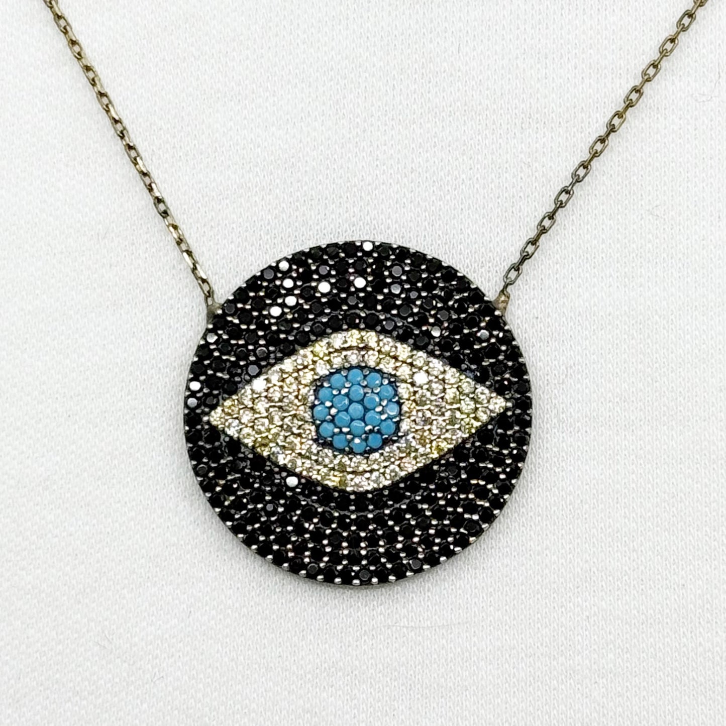 sterling silver evil eye turquoise & cubic zirconia necklace - GM1186