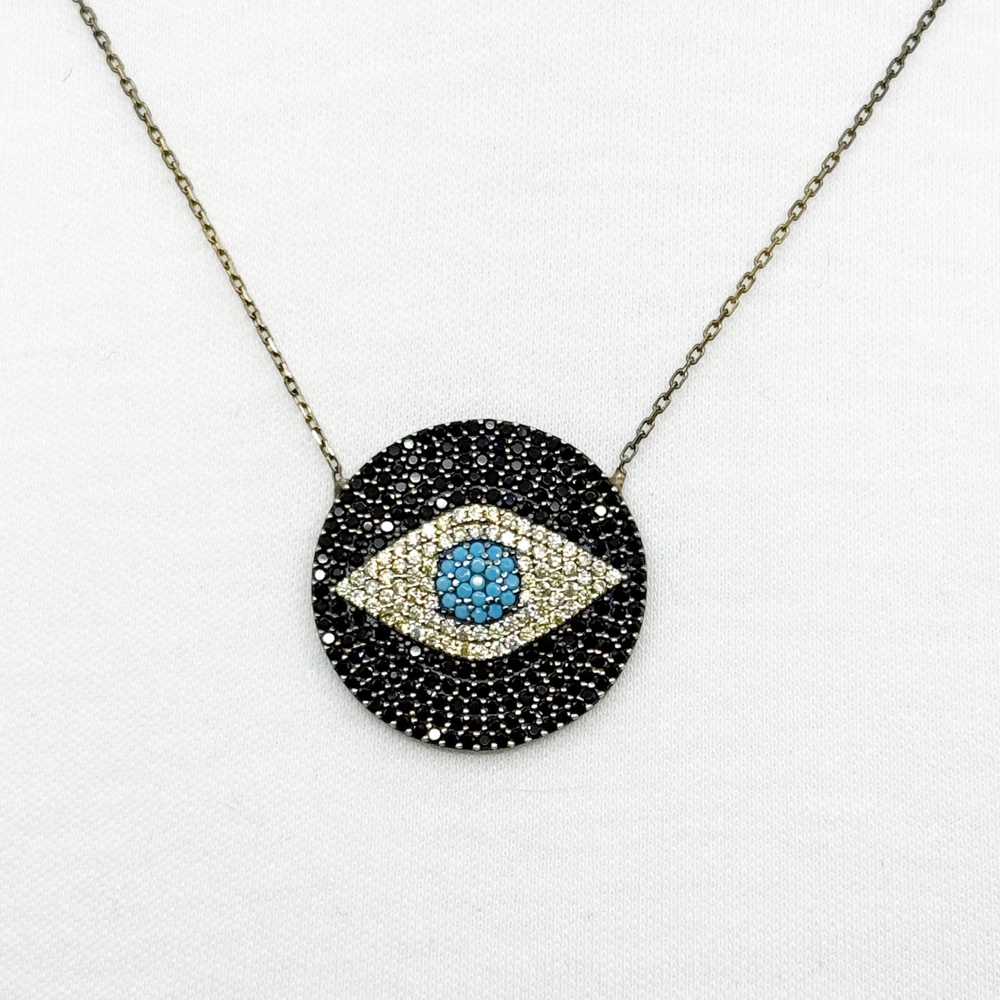 sterling silver evil eye turquoise & cubic zirconia necklace - GM1186