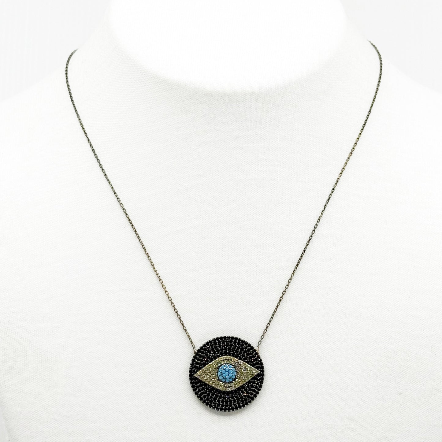 sterling silver evil eye turquoise & cubic zirconia necklace - GM1186