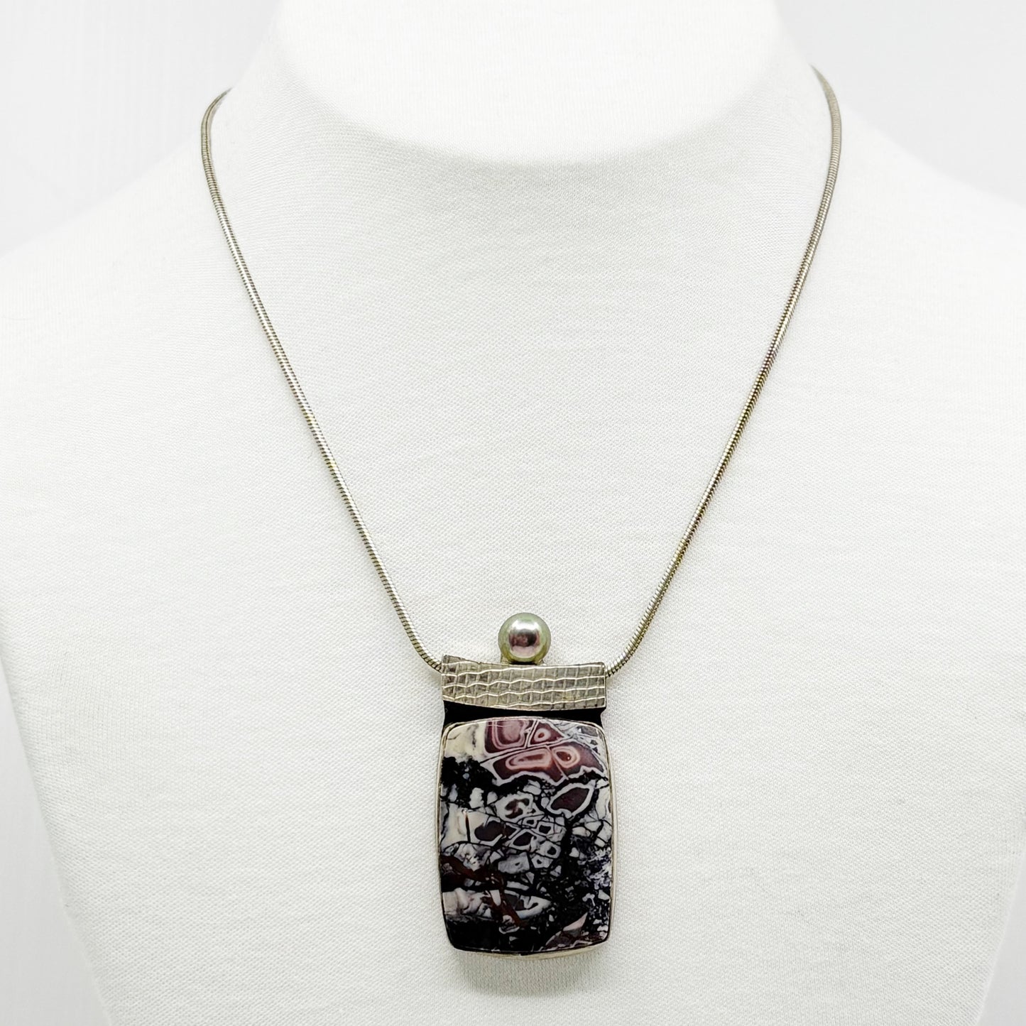 Hand made Myers sterling silver jasper & Tahitian pearl pendant necklace - GM1187
