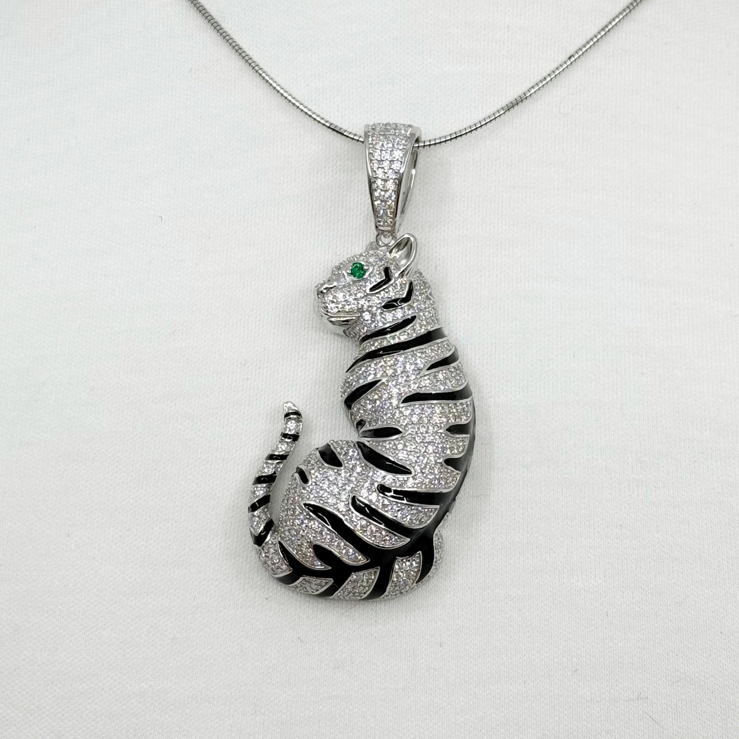 Sterling silver cubic zirconia enamel panther pendant GM1188