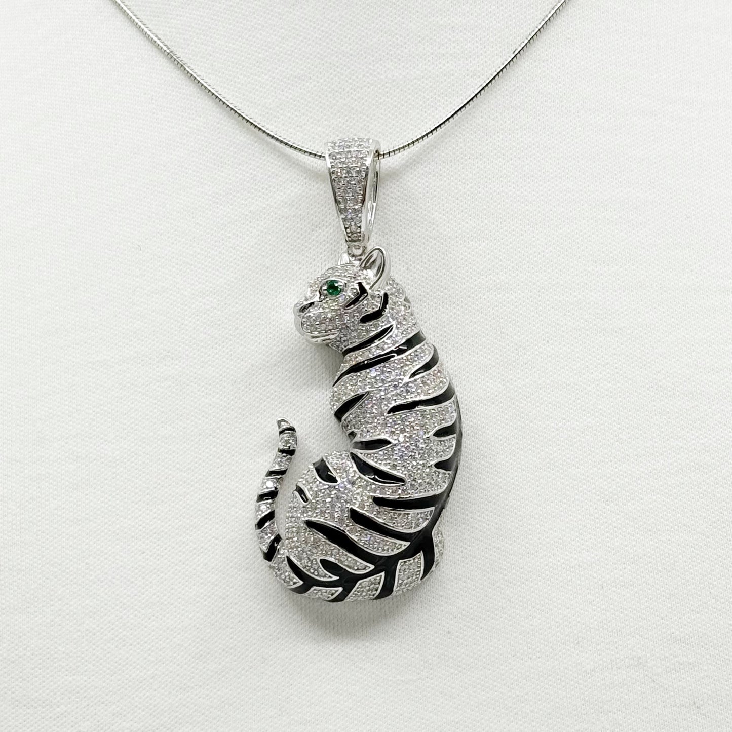 Sterling silver cubic zirconia enamel panther pendant GM1188