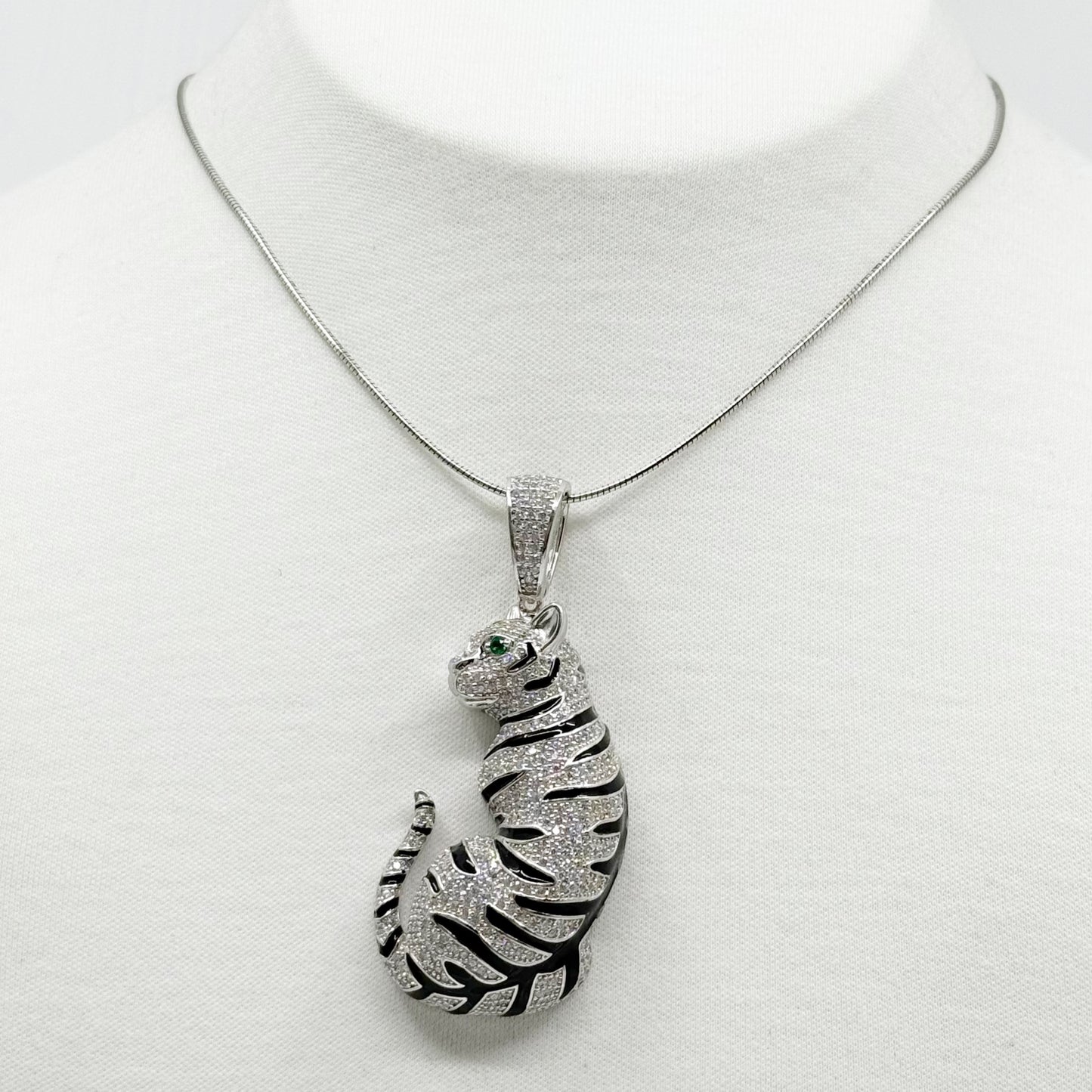 Sterling silver cubic zirconia enamel panther pendant GM1188