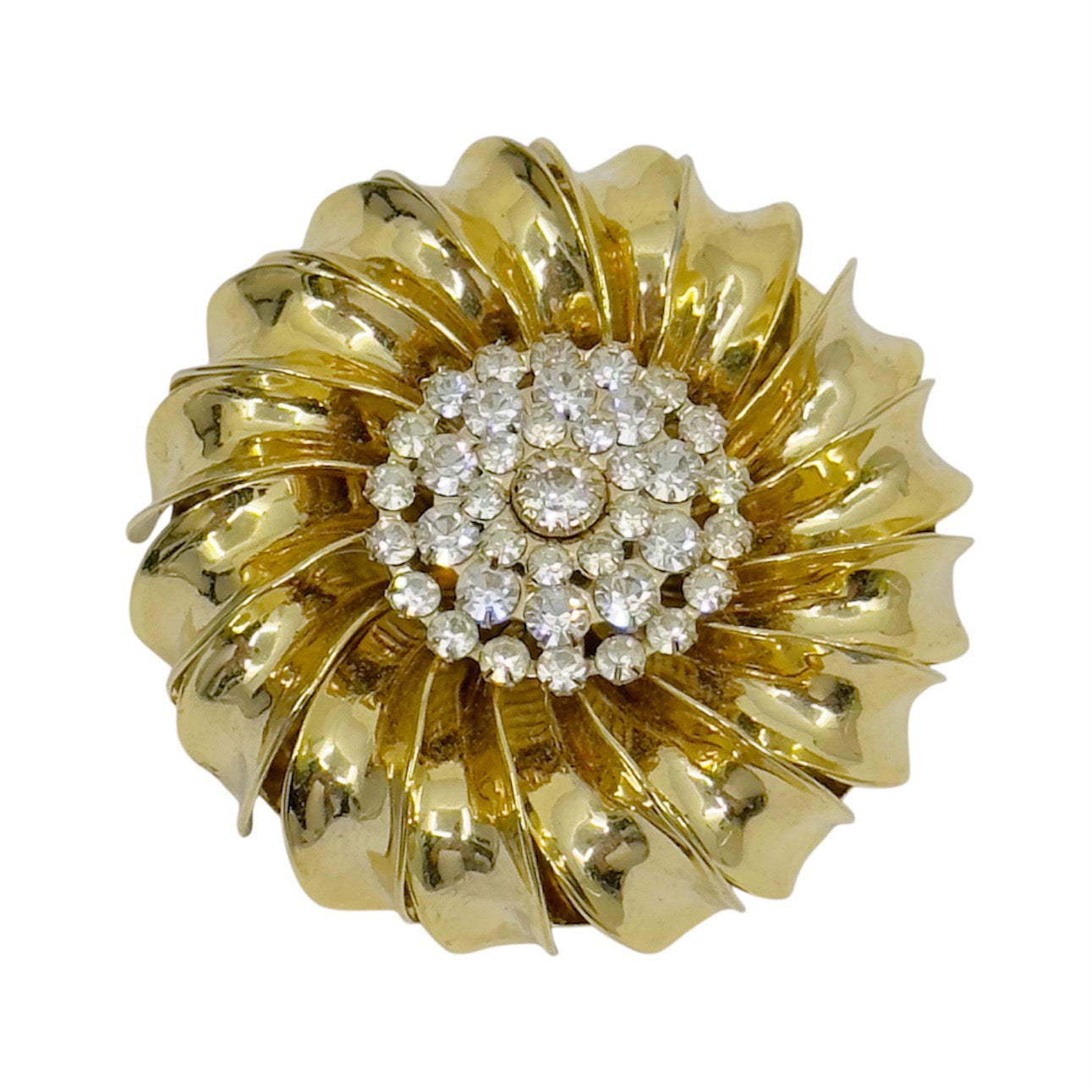 Vintage Gold tone diamante rhinestone flower motif brooch - GM3013