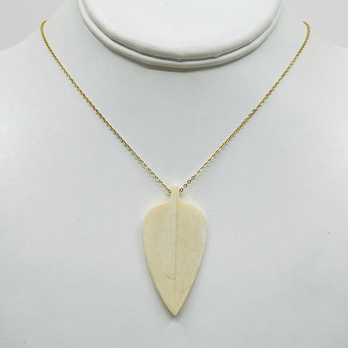 14k Gold Vermeil Sterling silver carved bone leaf necklace - GM126