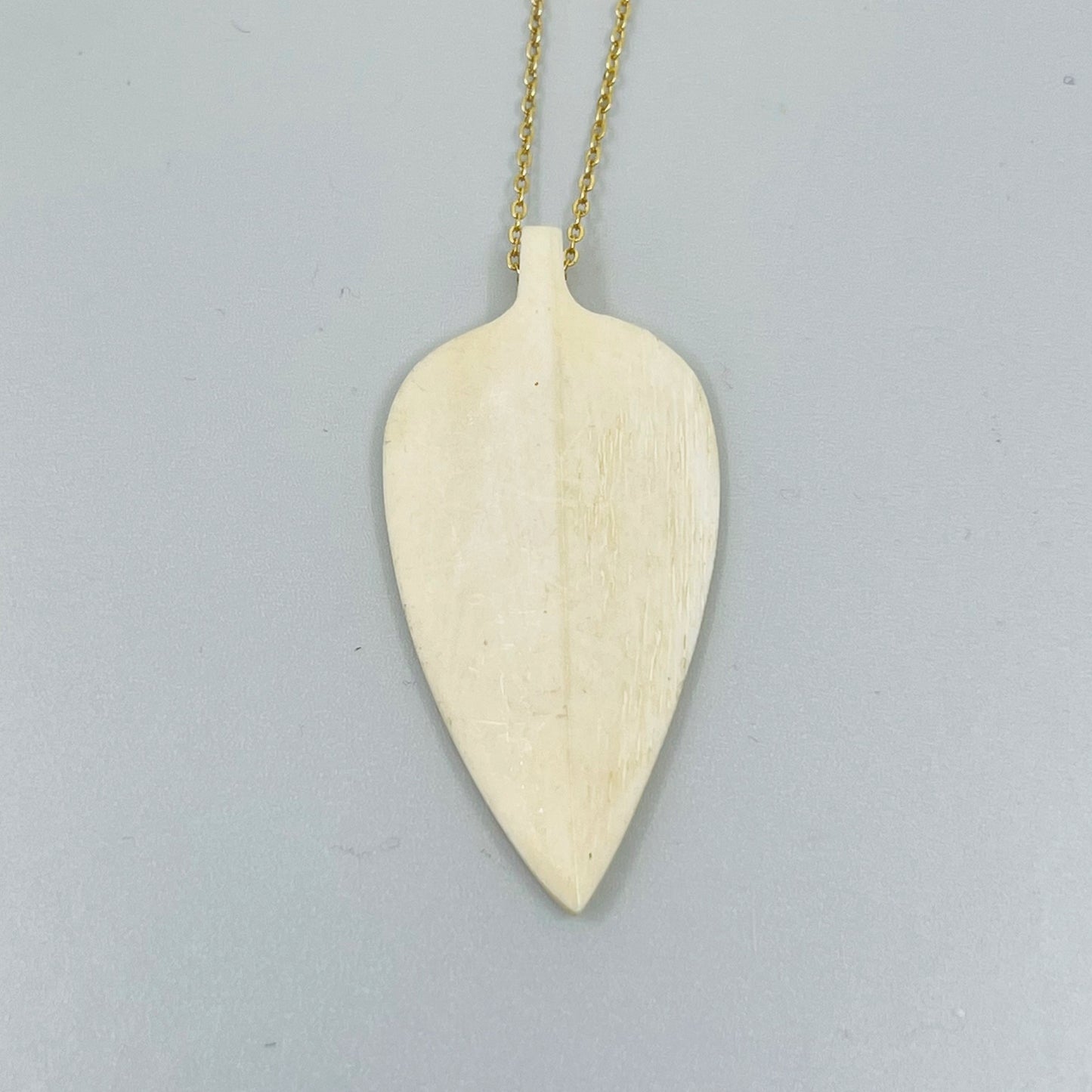 14k Gold Vermeil Sterling silver carved bone leaf necklace - GM126