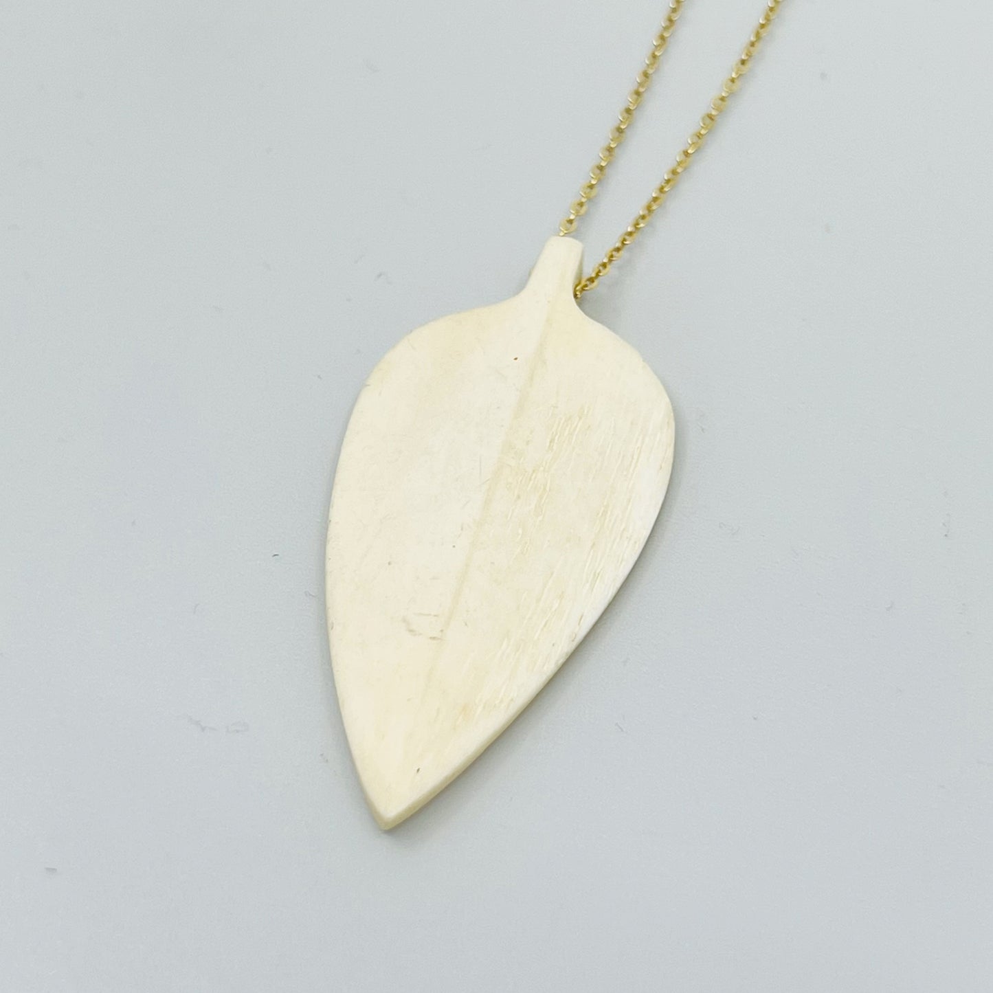 14k Gold Vermeil Sterling silver carved bone leaf necklace - GM126