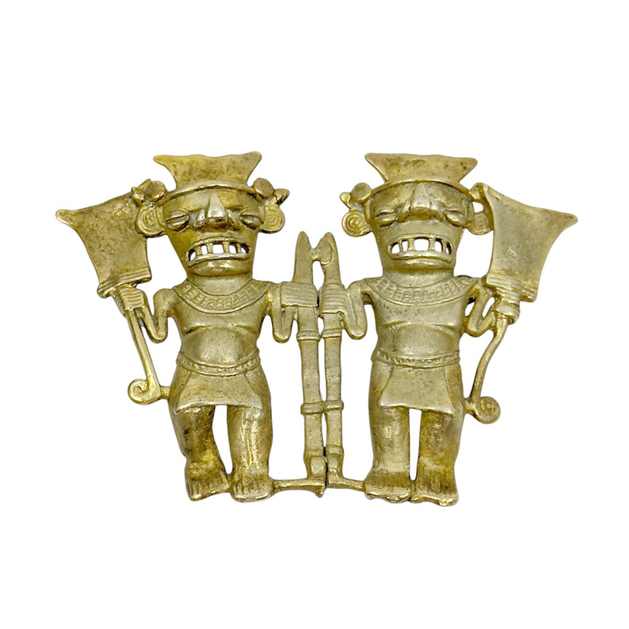Vintage Gold over sterling silver Double Bat Head Chiriqui tribe brooch pendant - GM129