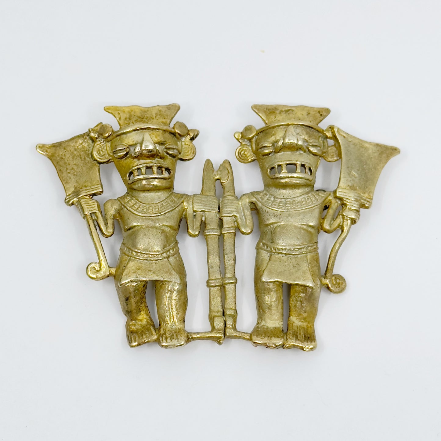 Vintage Gold over sterling silver Double Bat Head Chiriqui tribe brooch pendant - GM129