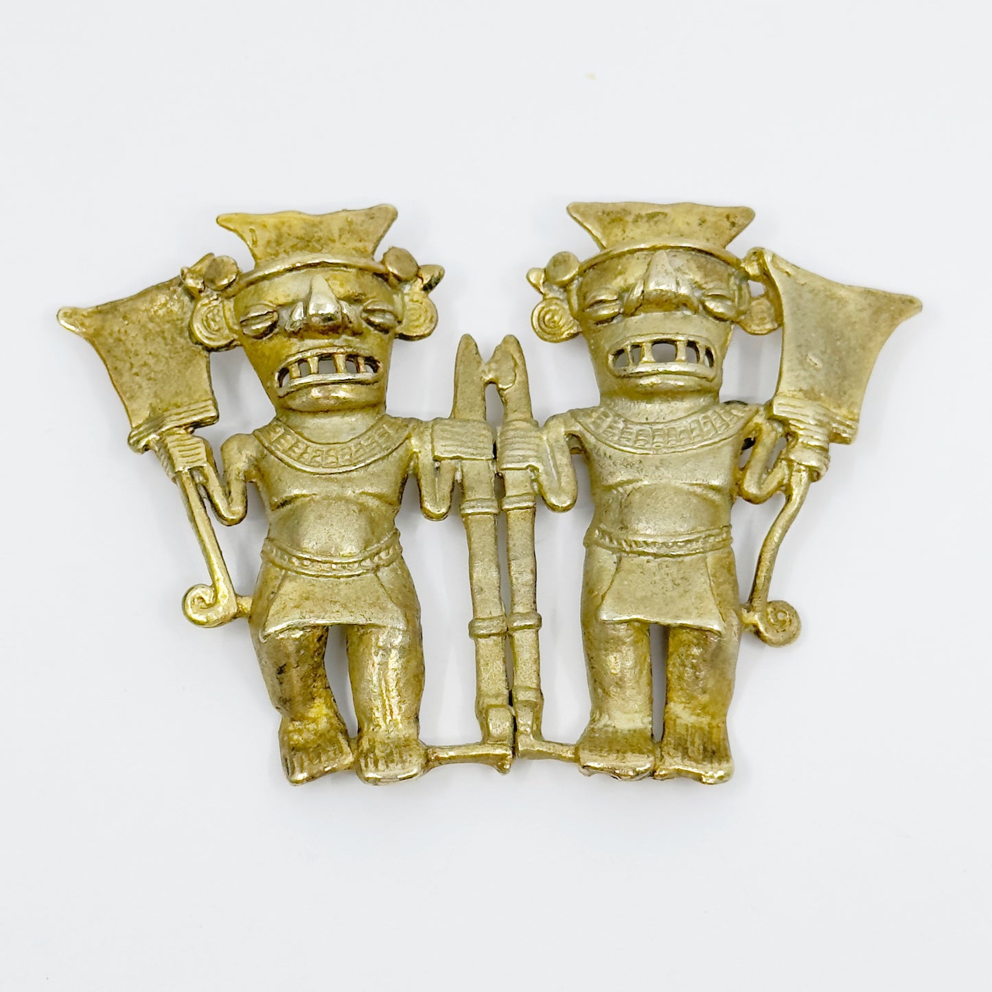 Vintage Gold over sterling silver Double Bat Head Chiriqui tribe brooch pendant - GM129