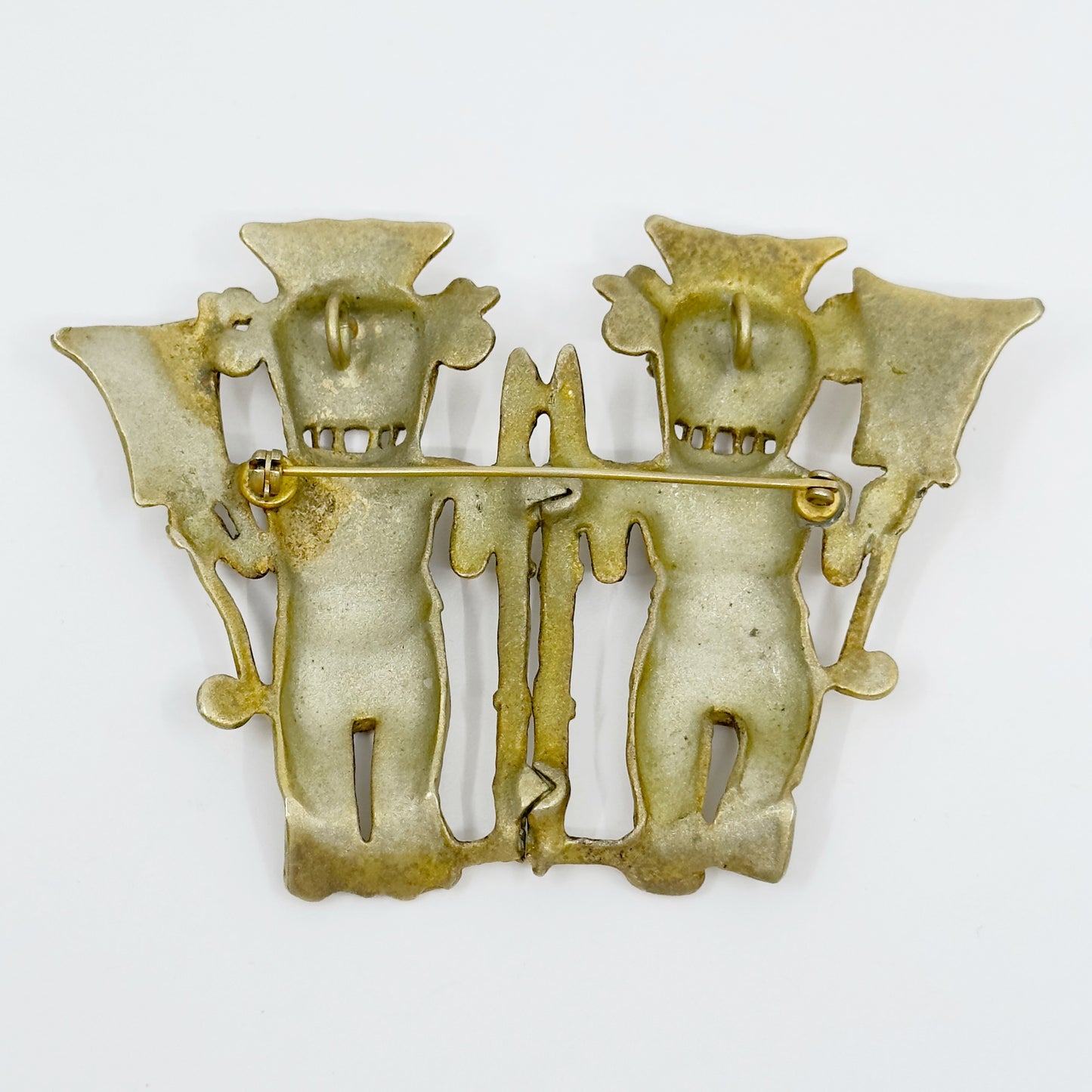 Vintage Gold over sterling silver Double Bat Head Chiriqui tribe brooch pendant - GM129