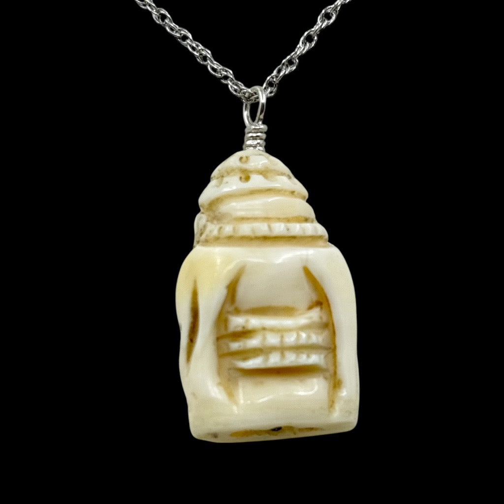 Vintage sterling silver carved bone buddha pendant - GM129