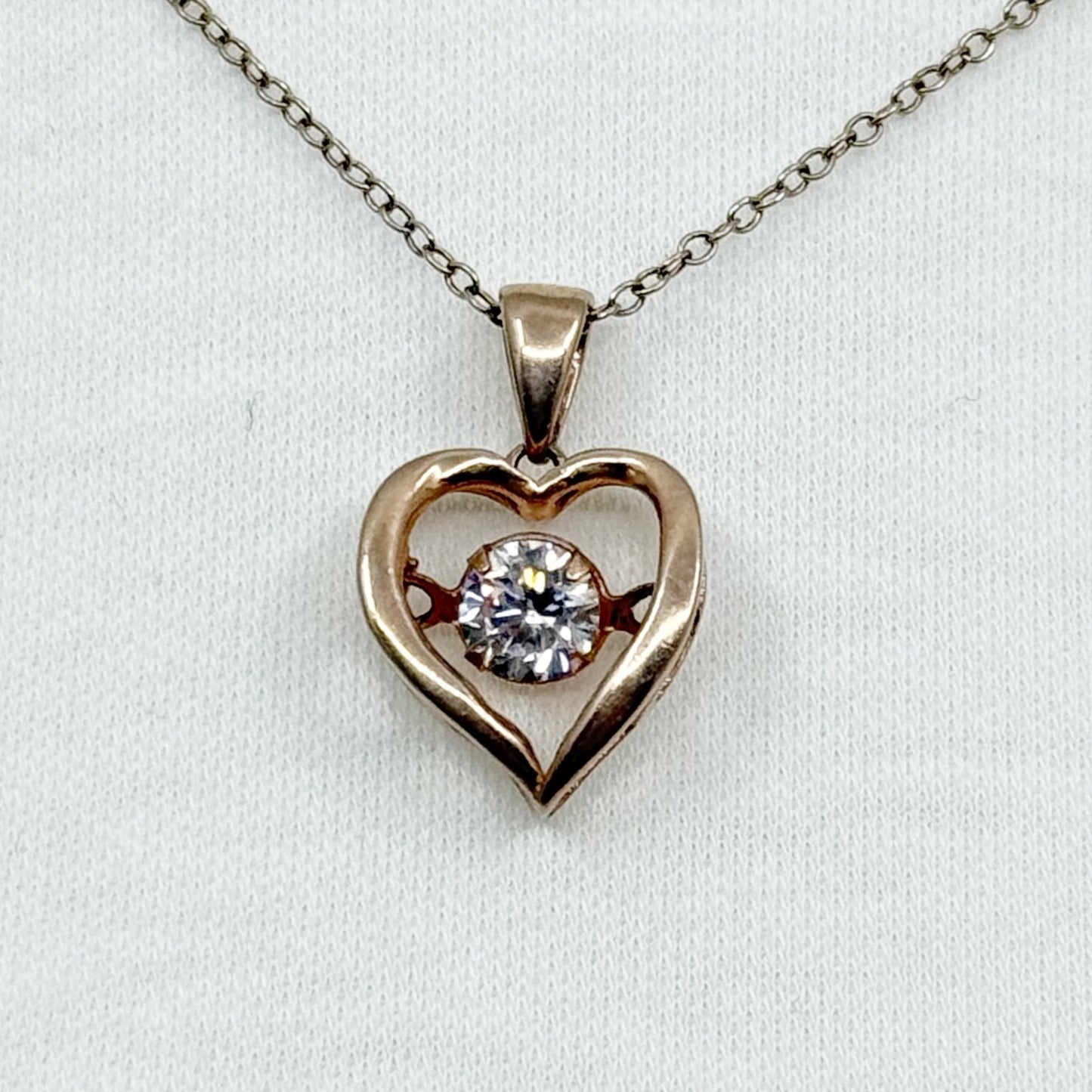 14k rose gold vermeil sterling silver cubic zirconia heart necklace GM699