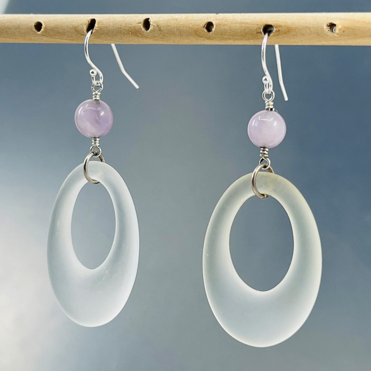 Sterling silver rock crystal & amethyst earrings - GM132