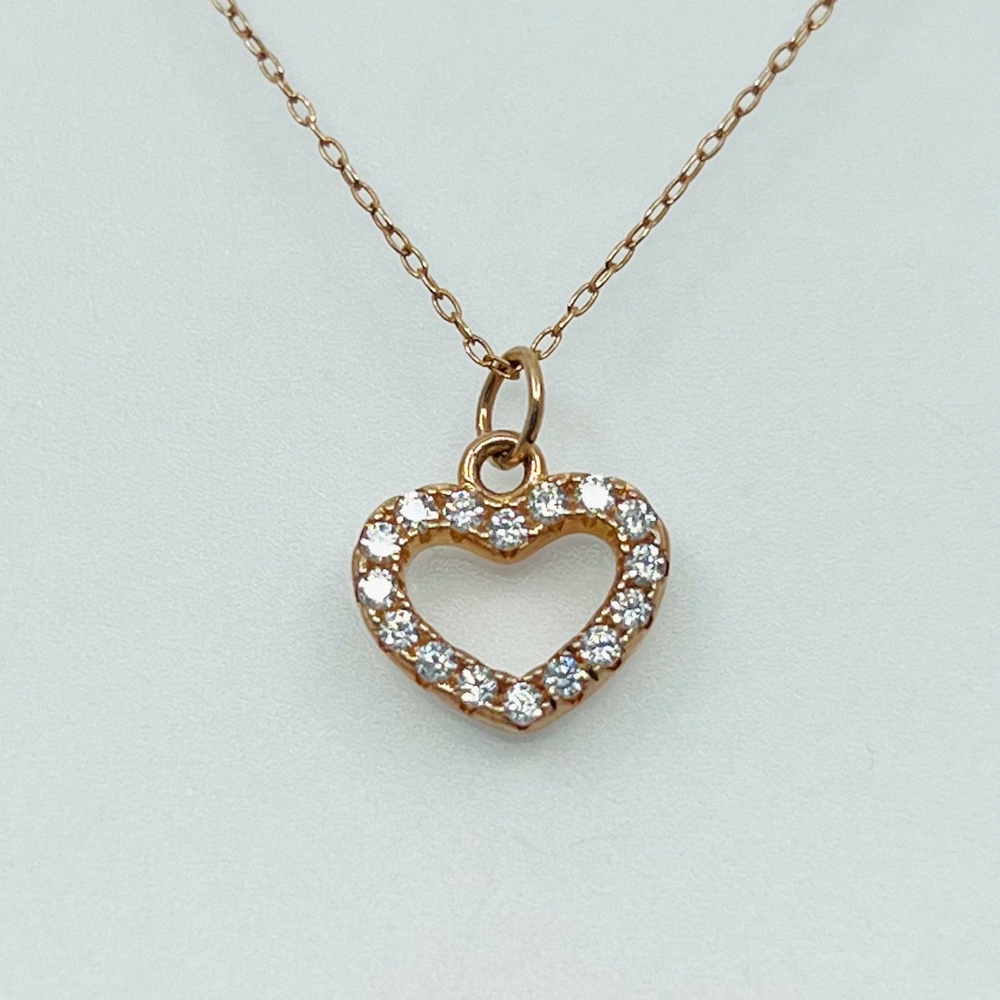 14k Rose Gold sterling silver cubic zirconia heart necklace - GM133