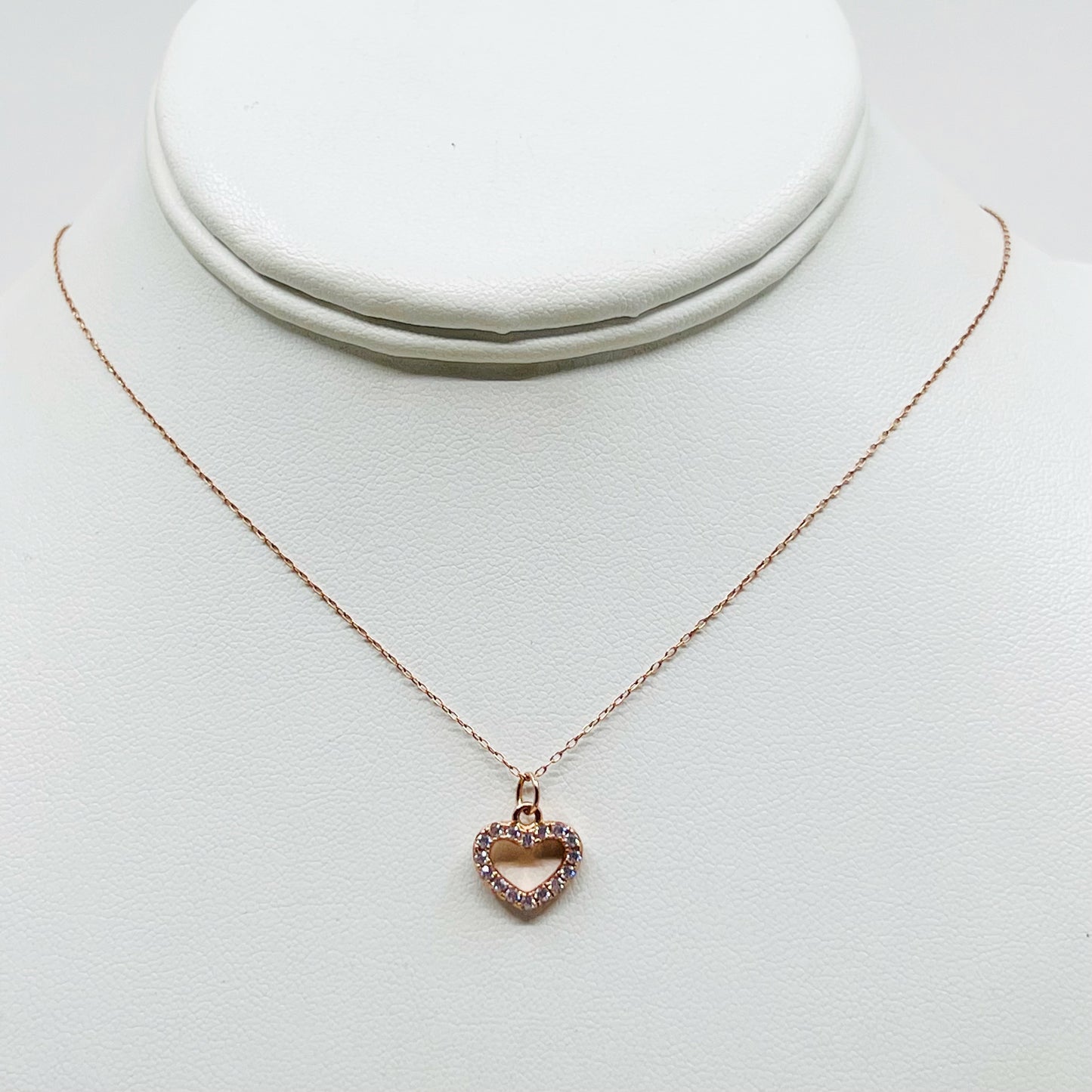 14k Rose Gold sterling silver cubic zirconia heart necklace - GM133