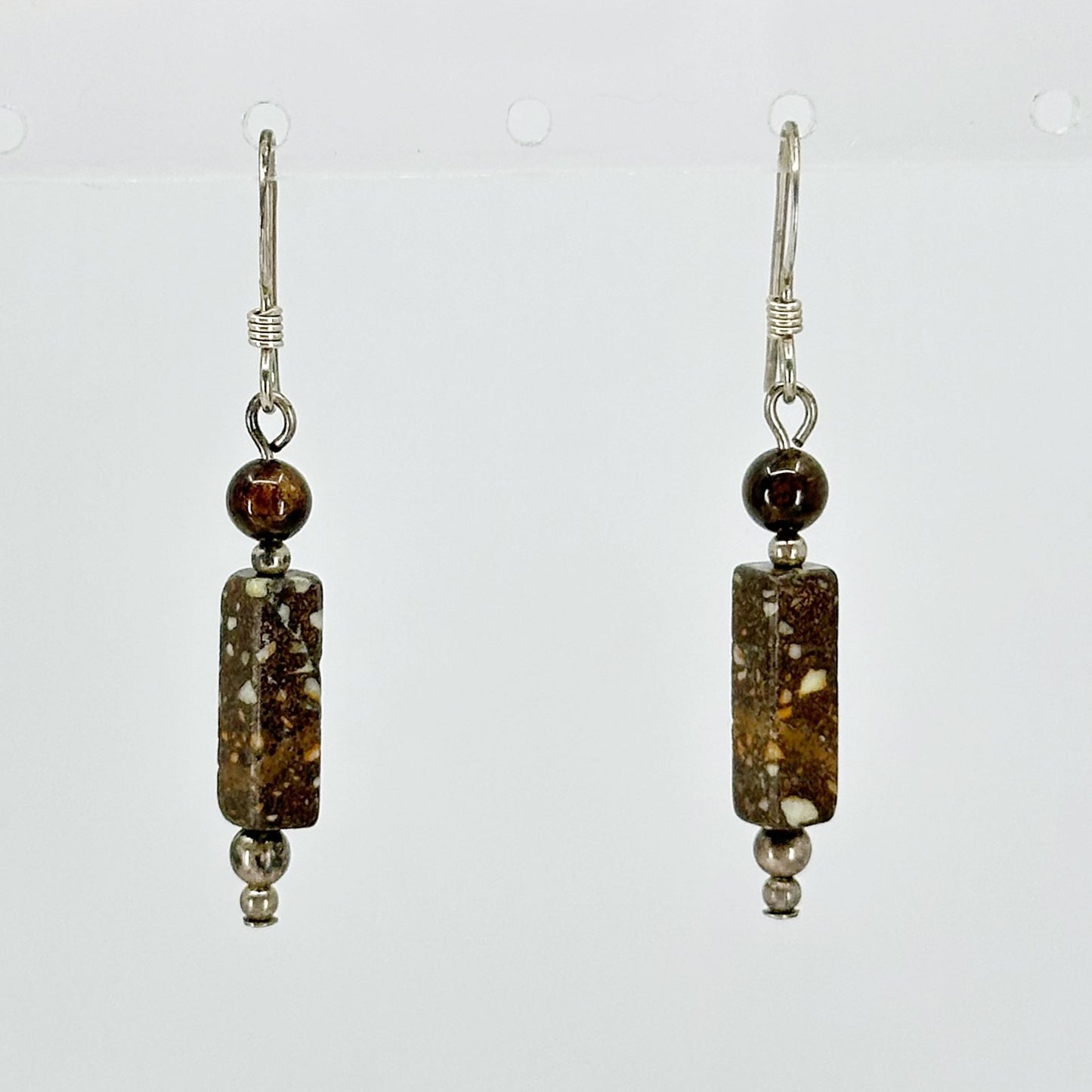 Hand Made sterling silver jasper bead earrings - GM139