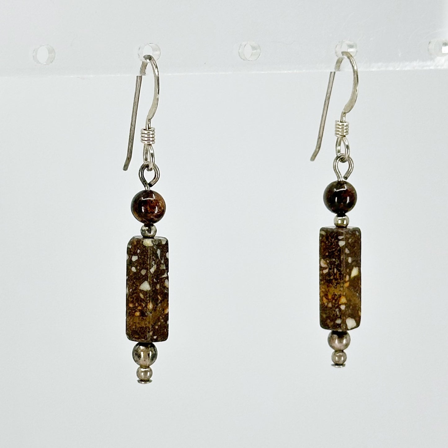 Hand Made sterling silver jasper bead earrings - GM139