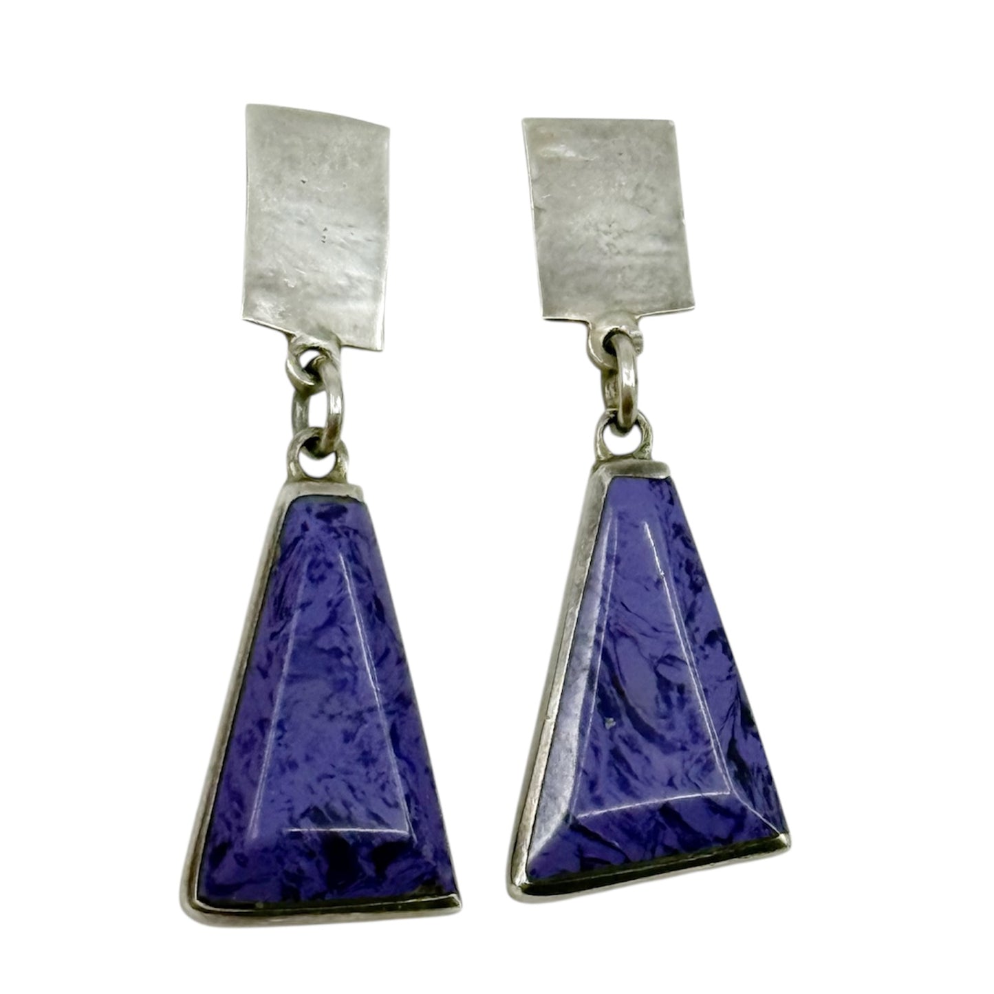 Vintage 950 sterling silver Charoite drop earrings - GM141
