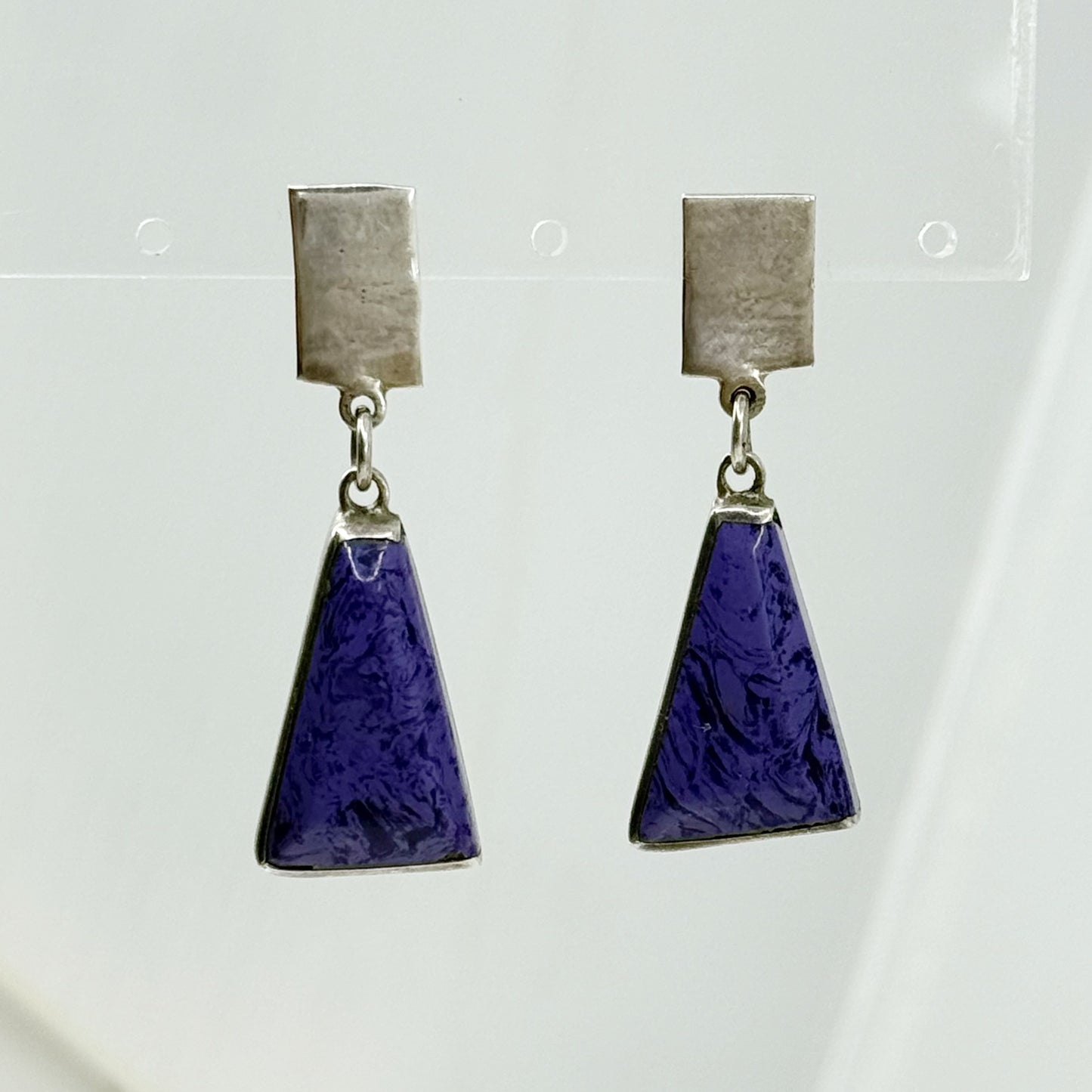 Vintage 950 sterling silver Charoite drop earrings - GM141